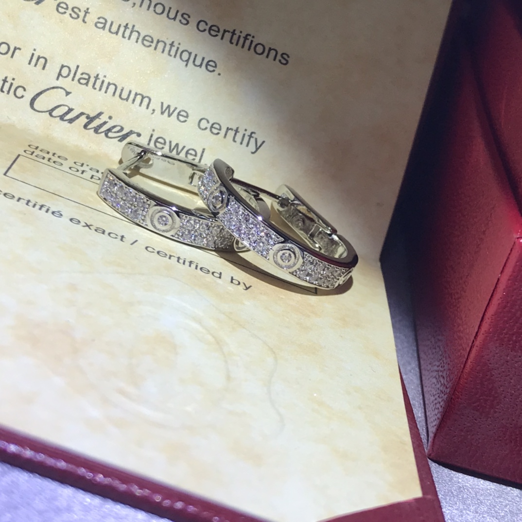 Cartier LEVE Full Paved Diamond Hoop Earrings - Best Replica Jewelry™