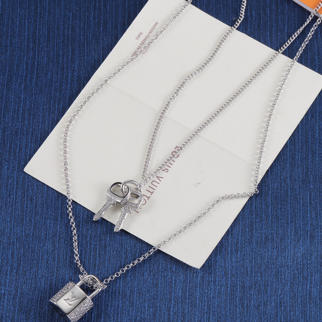 Louis Vuitton 2 Layers Lock and Key Necklace - Best Replica Jewelry™