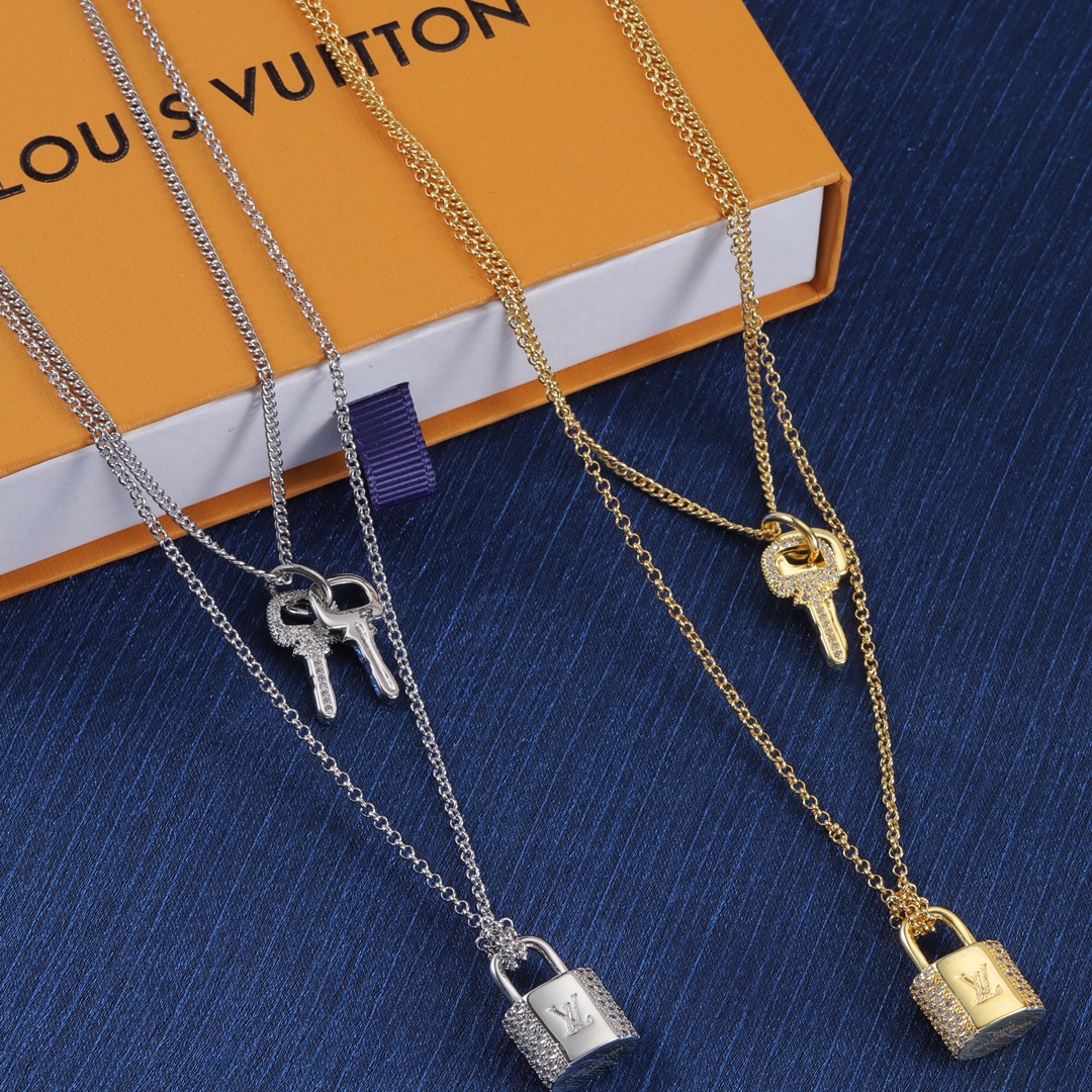Louis Vuitton 2 Layers Lock and Key Necklace - Best Replica Jewelry™