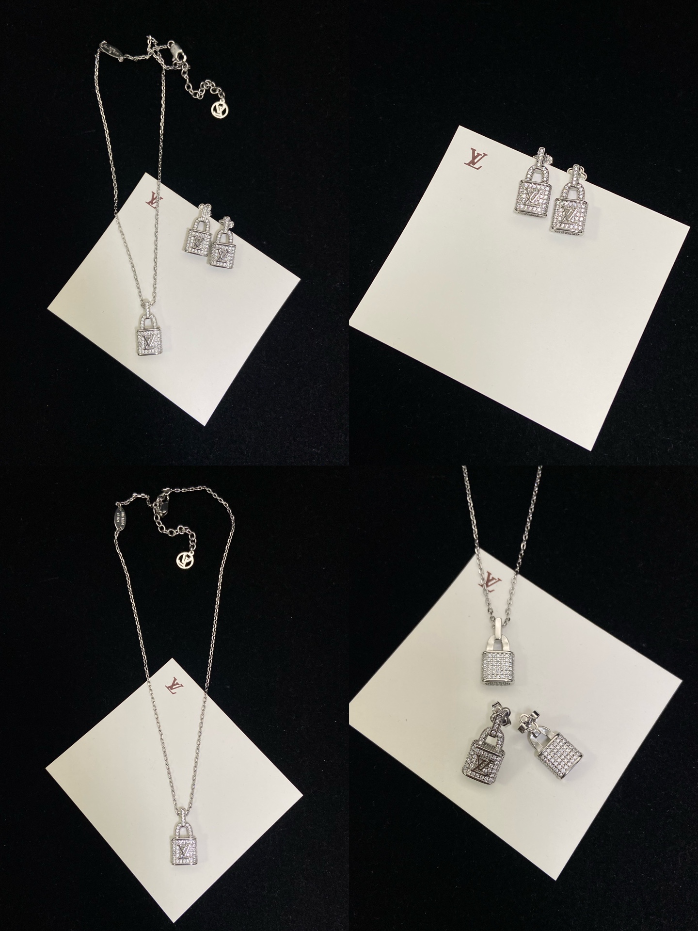 Louis Vuitton Diamond Lock Pendant Necklace Earrings - Best Replica Jewelry™