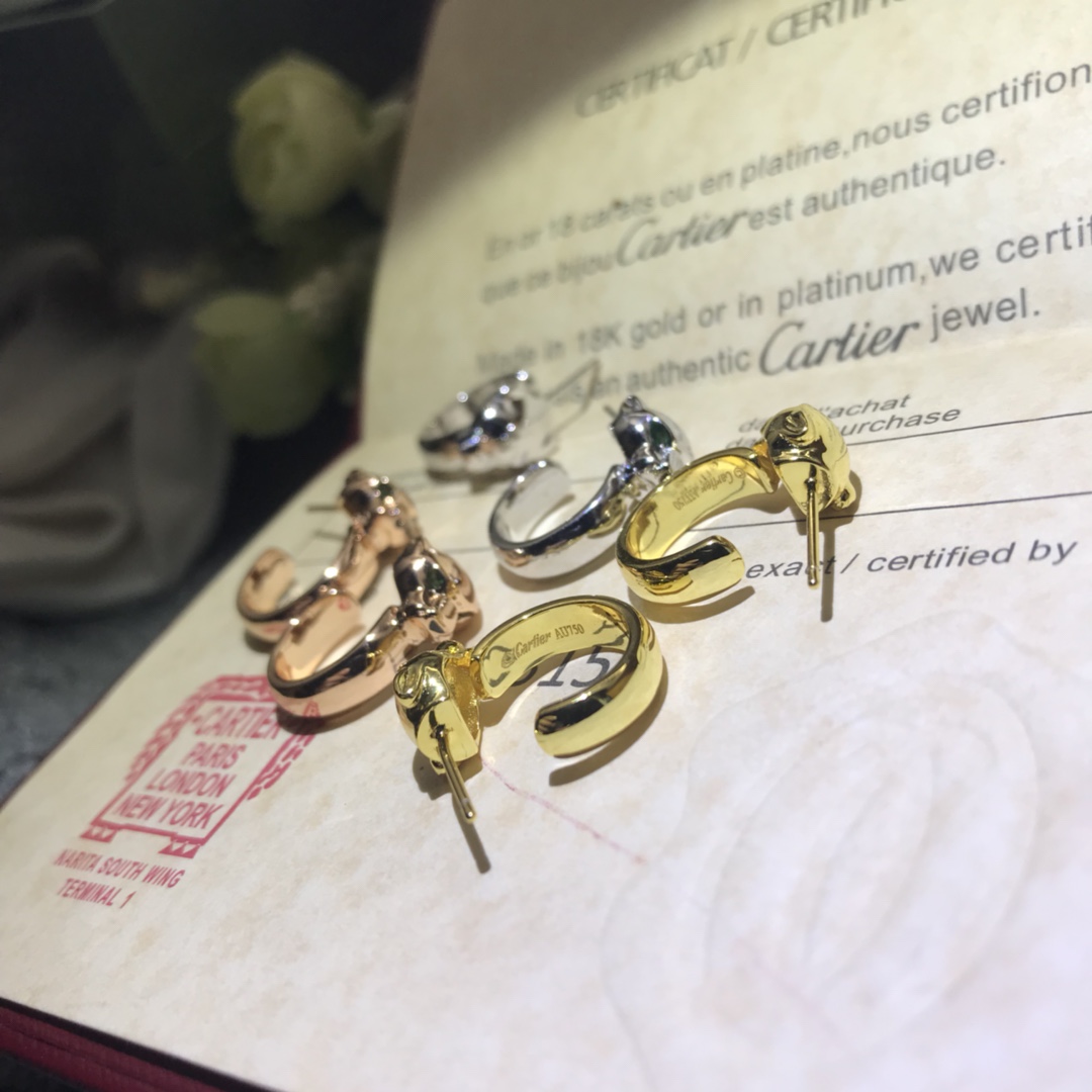 Cartier Panthère de Leopard Half Hoop Stud Earrings - Best Replica Jewelry™