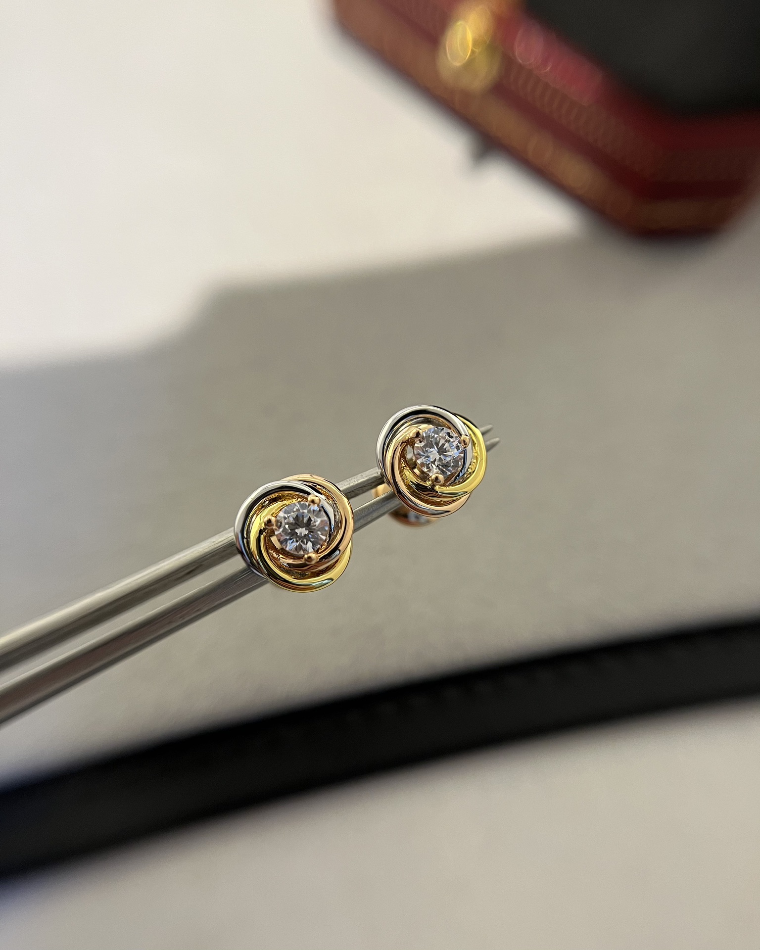 Cartier Trinity Stud Earrings, 2 Diamonds - Best Replica Jewelry™