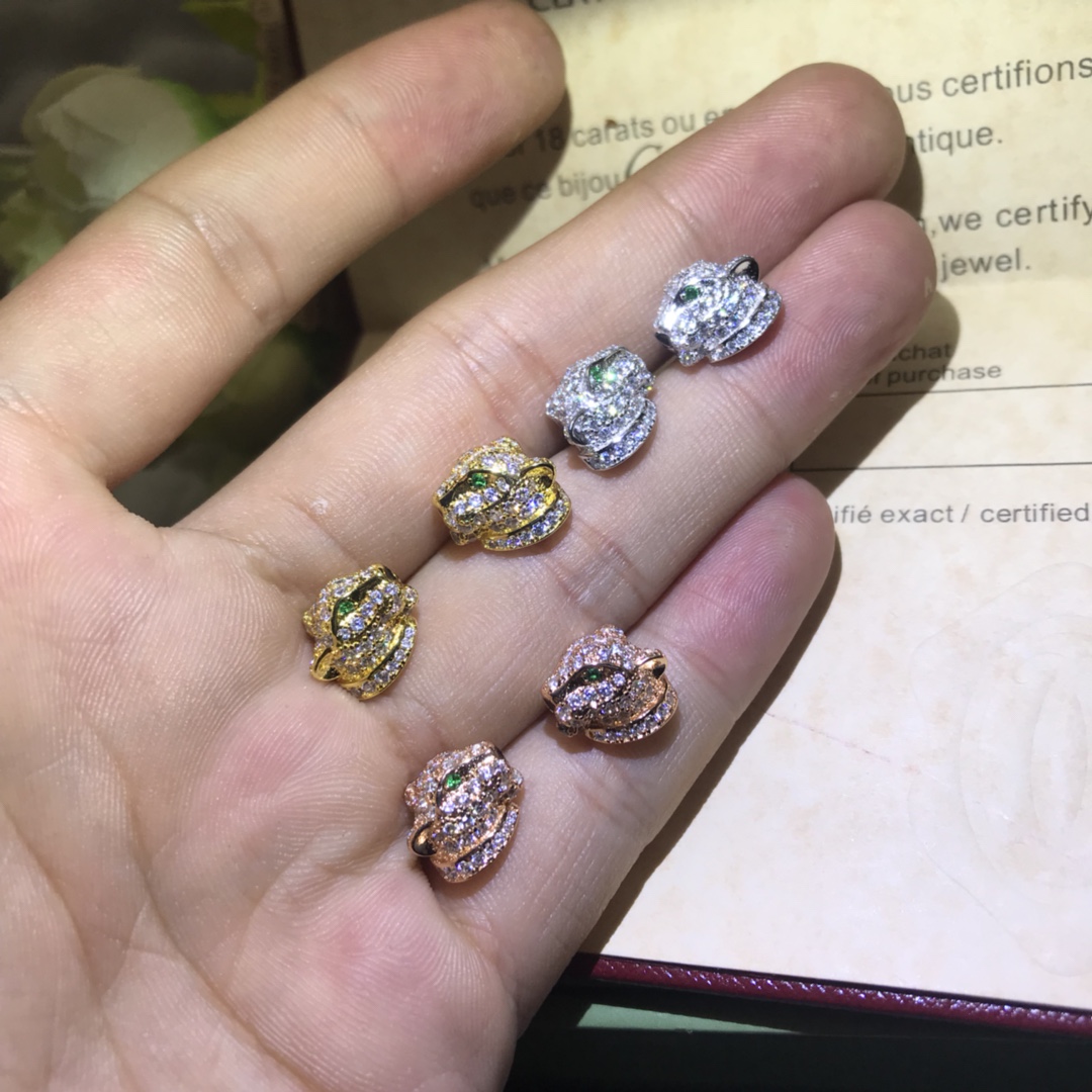 Cartier Full Paved Diamond Leopard Stud Earrings - Best Replica Jewelry™