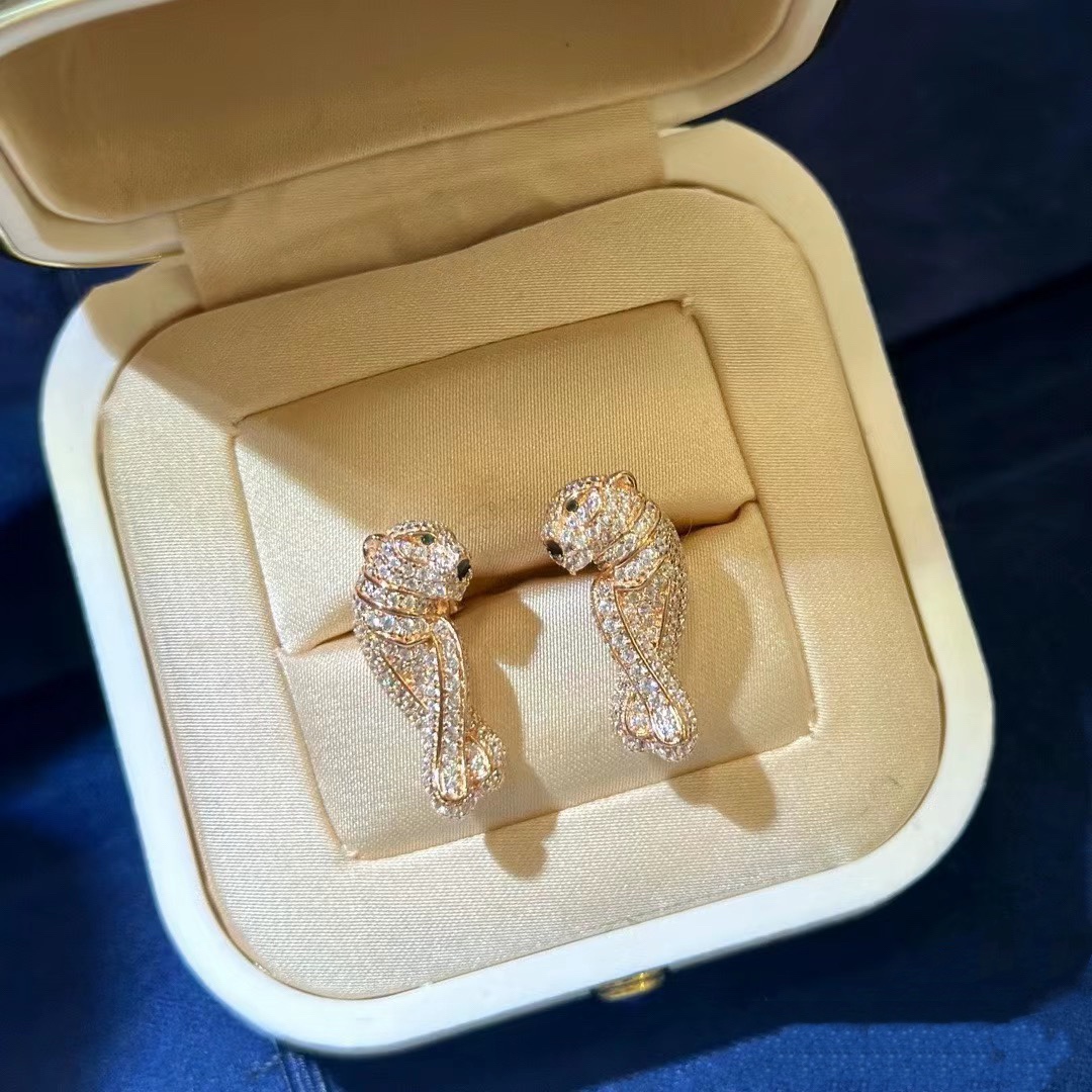 Cartier Full Paved Diamond Leopard Stud Earrings - Best Replica Jewelry™