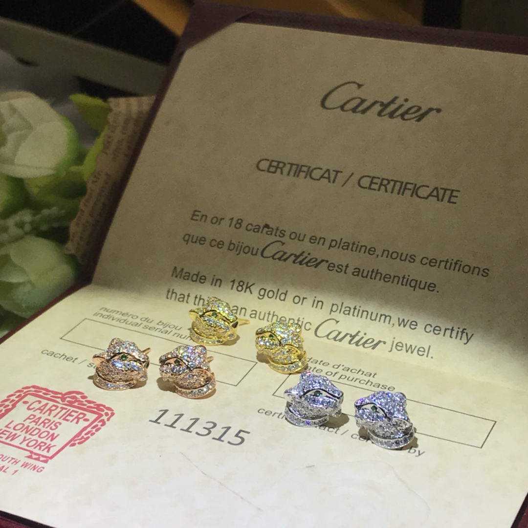 Cartier Full Paved Diamond Leopard Stud Earrings - Best Replica Jewelry™