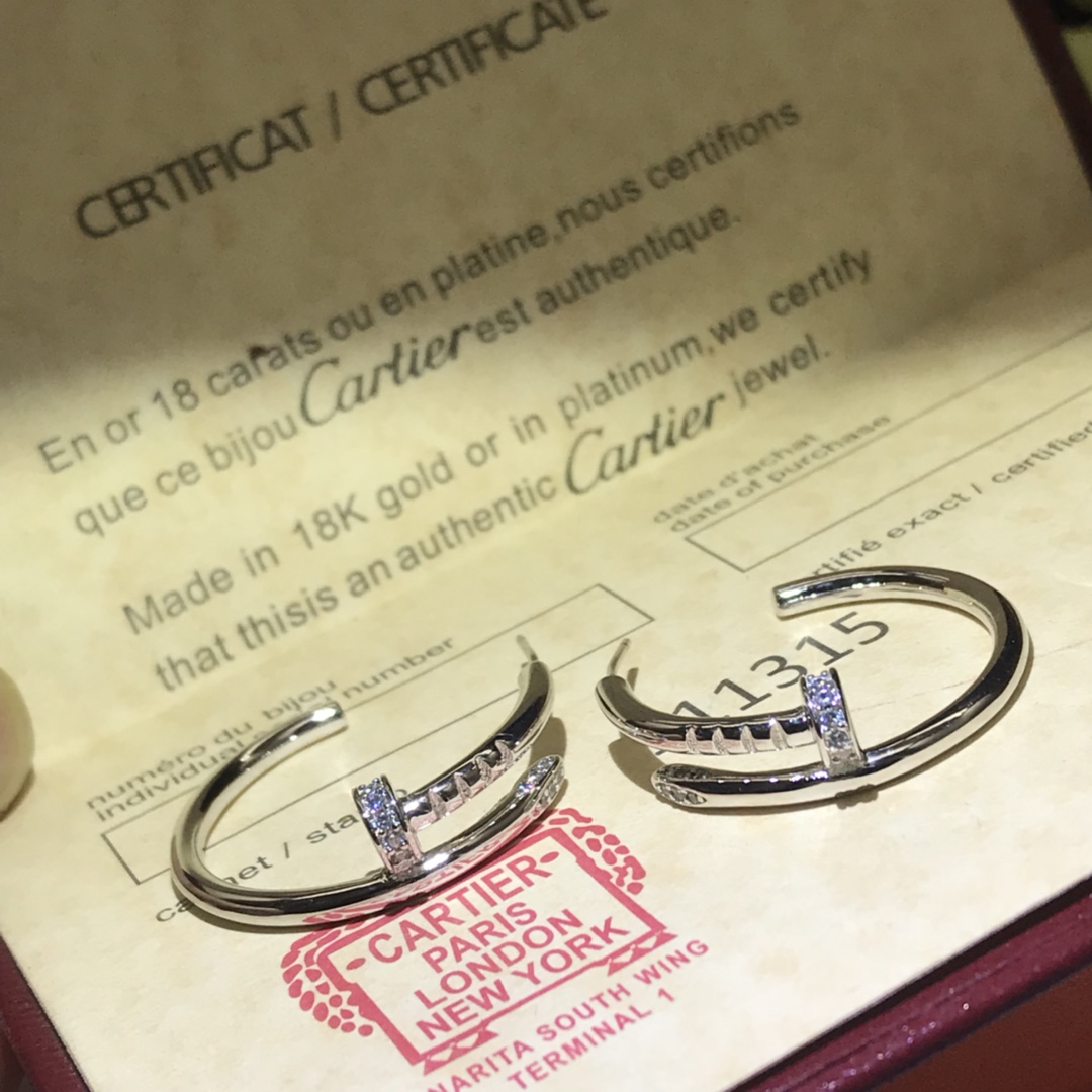 Cartier Head & Tail Pave Diamond Small Juste un Clou Hoop Earrings - Best Replica Jewelry™