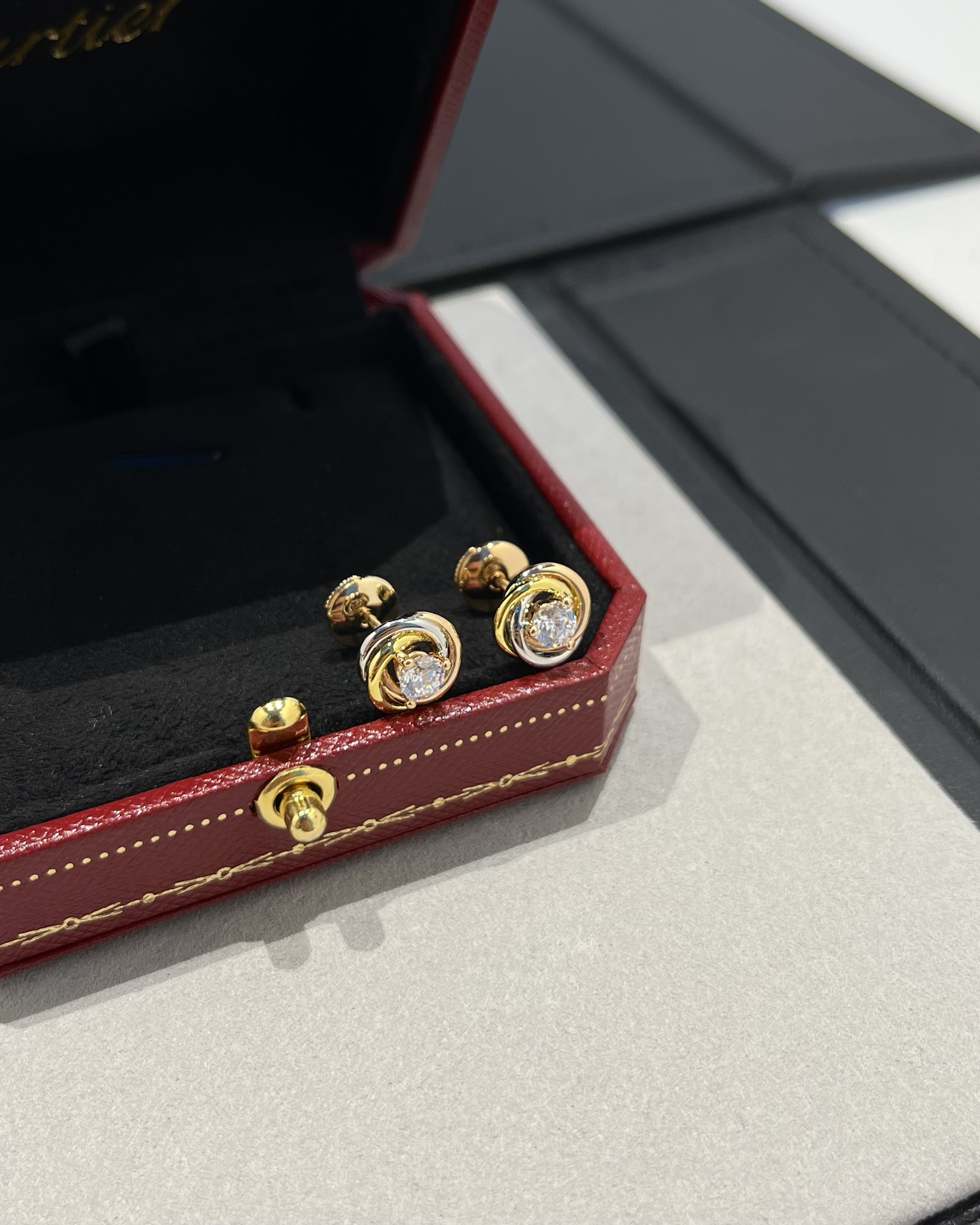 Cartier Trinity Stud Earrings, 2 Diamonds - Best Replica Jewelry™