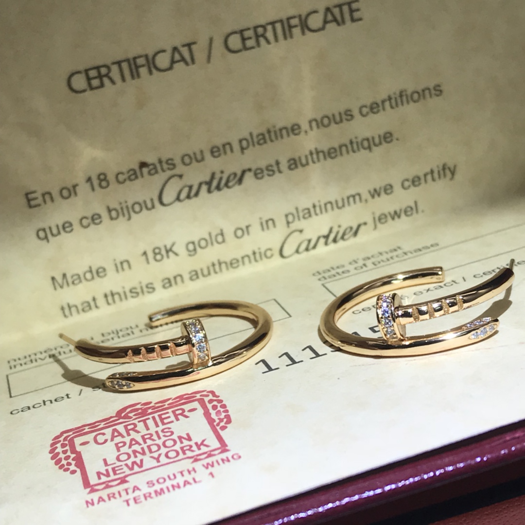 Cartier Head & Tail Pave Diamond Small Juste un Clou Hoop Earrings - Best Replica Jewelry™