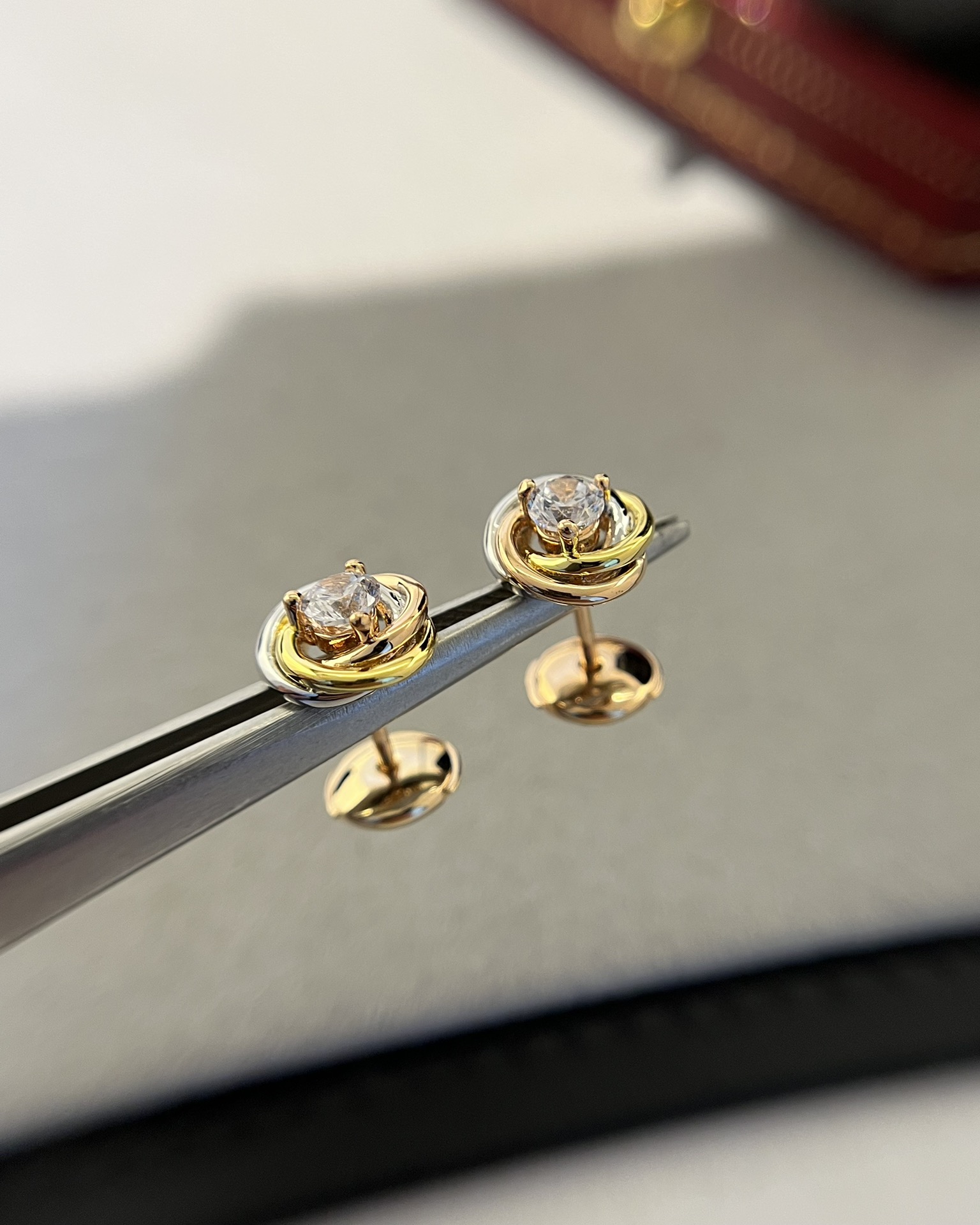 Cartier Trinity Stud Earrings, 2 Diamonds - Best Replica Jewelry™