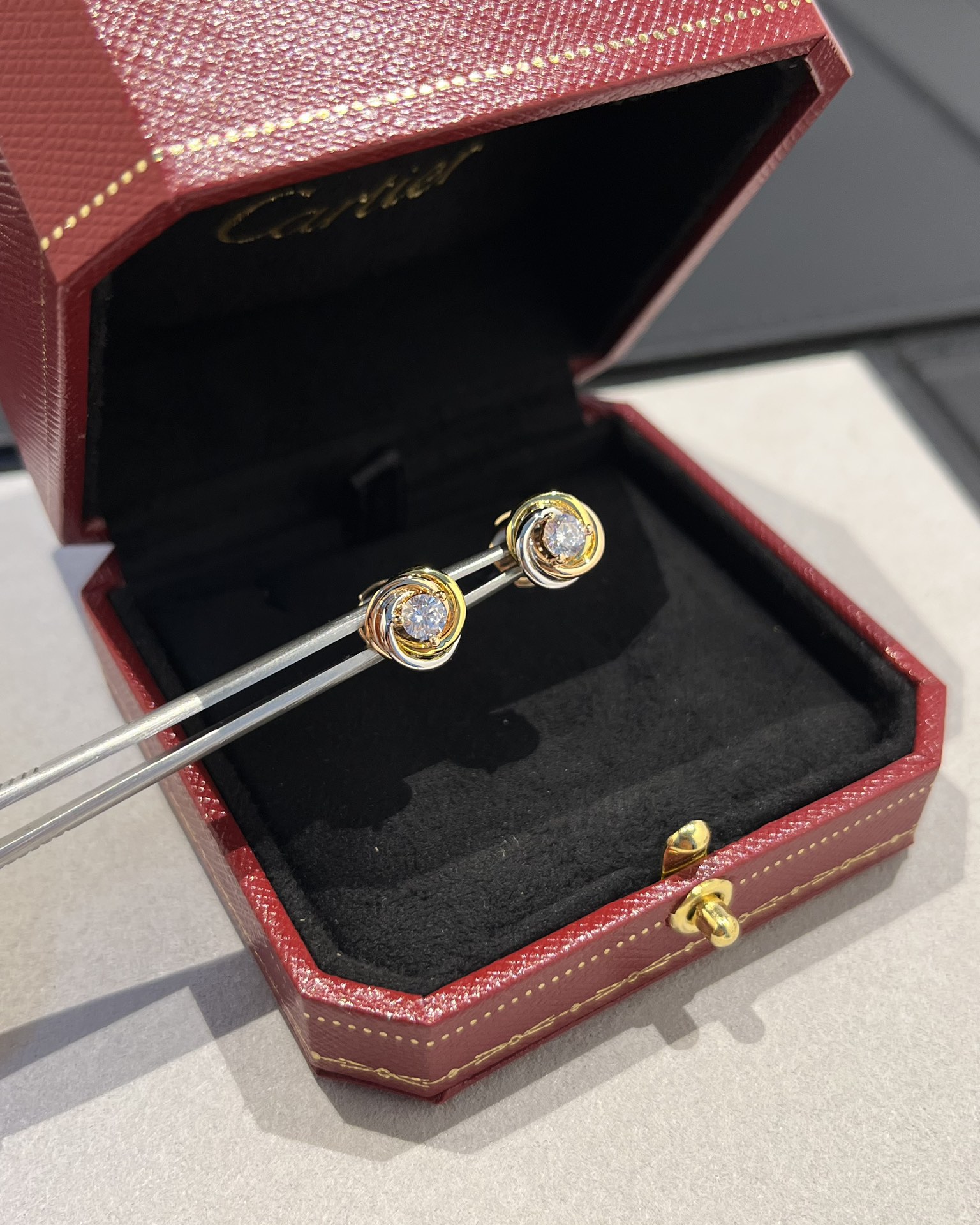 Cartier Trinity Stud Earrings, 2 Diamonds - Best Replica Jewelry™