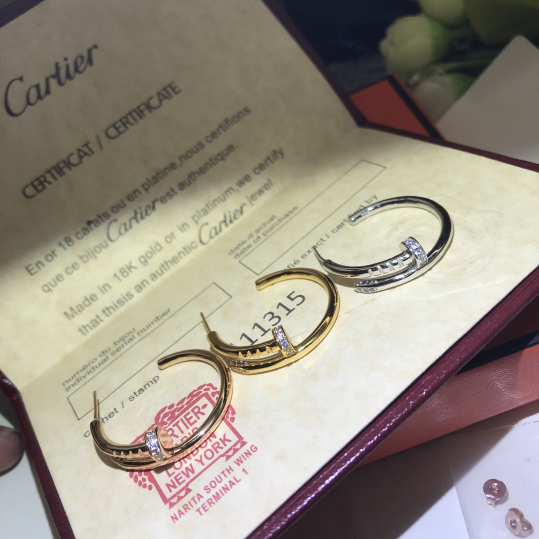 Cartier Head & Tail Pave Diamond Small Juste un Clou Hoop Earrings - Best Replica Jewelry™