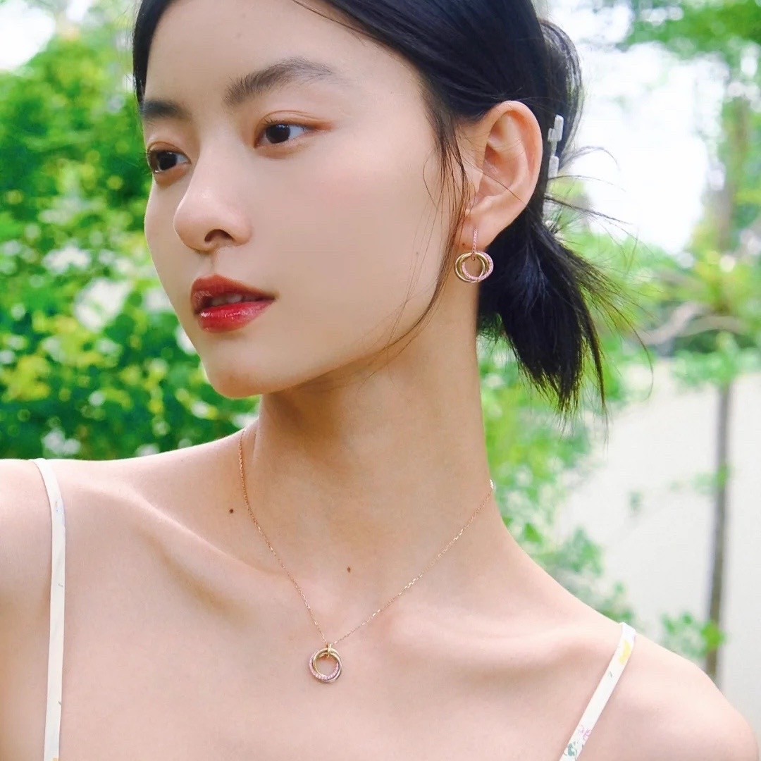 Cartier Pink Diamond Paved Trinity Necklace Earrings - Best Replica Jewelry™