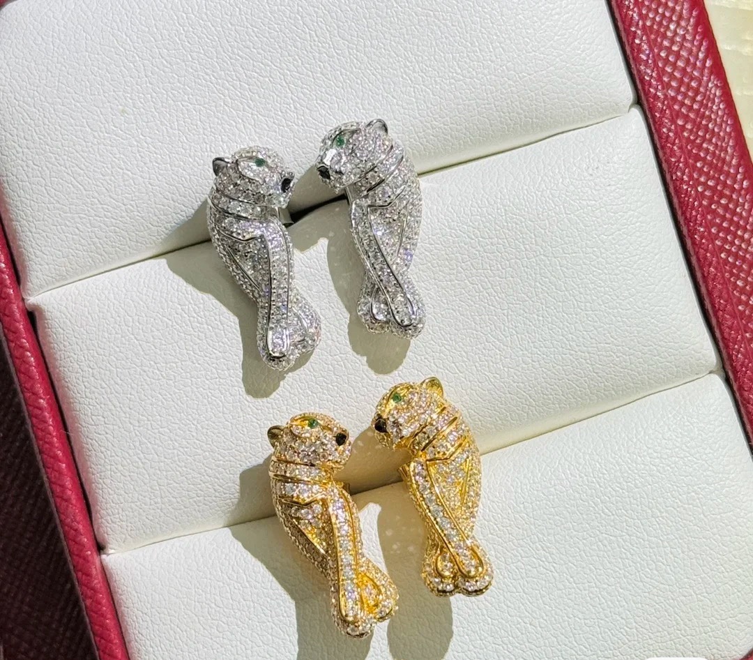 Cartier Full Paved Diamond Leopard Stud Earrings - Best Replica Jewelry™