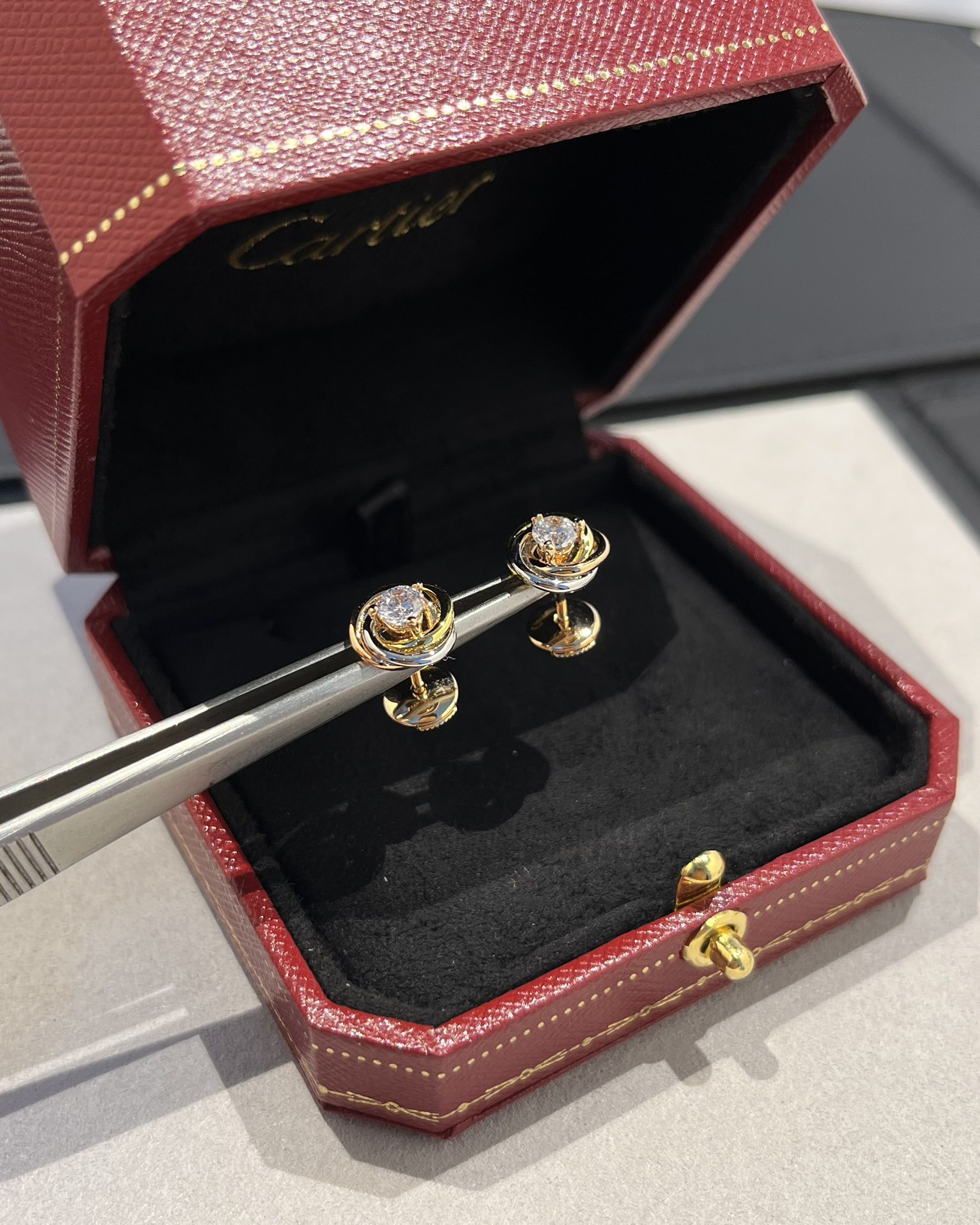 Cartier Trinity Stud Earrings, 2 Diamonds - Best Replica Jewelry™