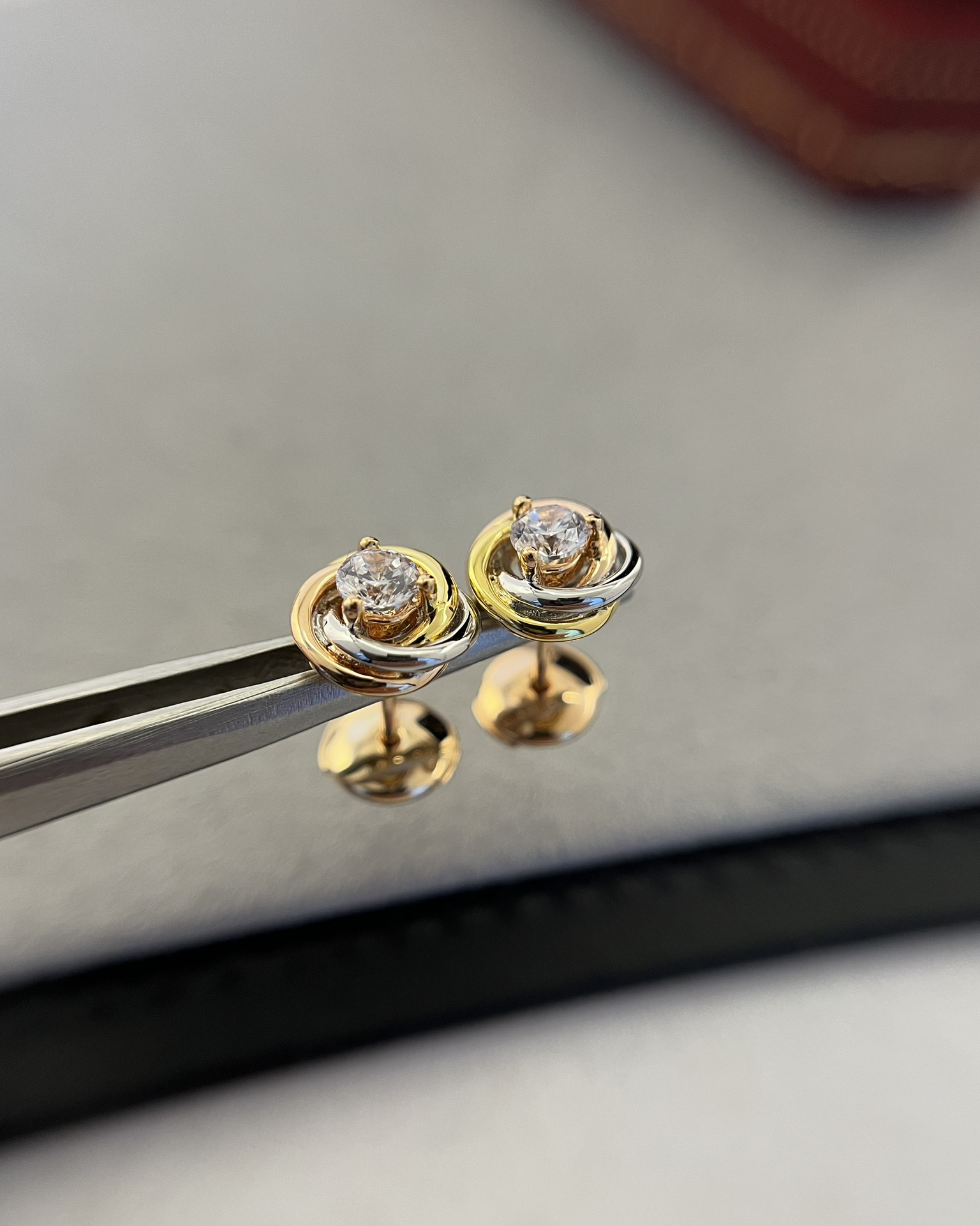 Cartier Trinity Stud Earrings, 2 Diamonds - Best Replica Jewelry™
