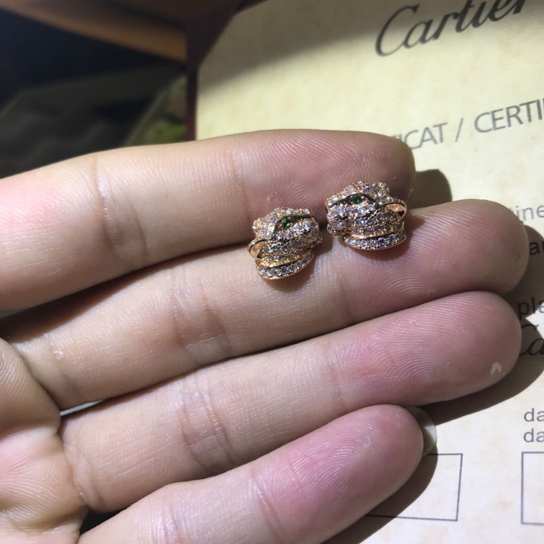 Cartier Full Paved Diamond Leopard Stud Earrings - Best Replica Jewelry™