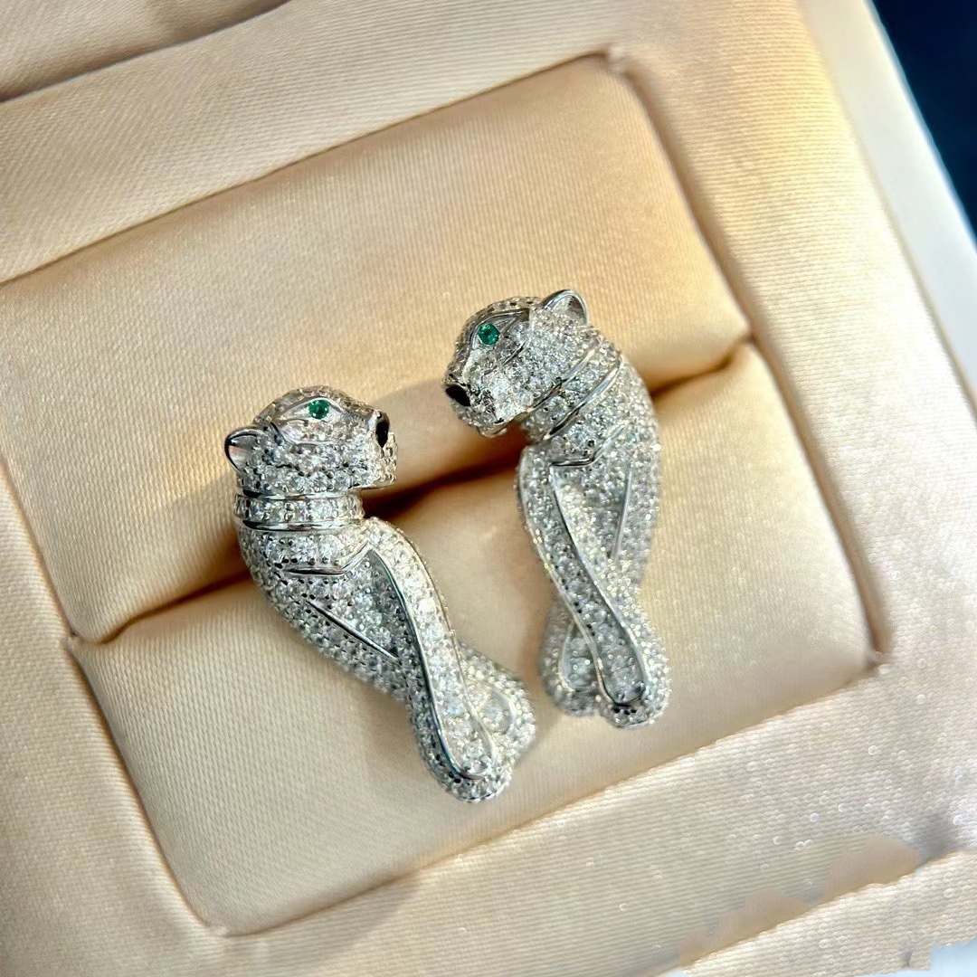 Cartier Full Paved Diamond Leopard Stud Earrings - Best Replica Jewelry™