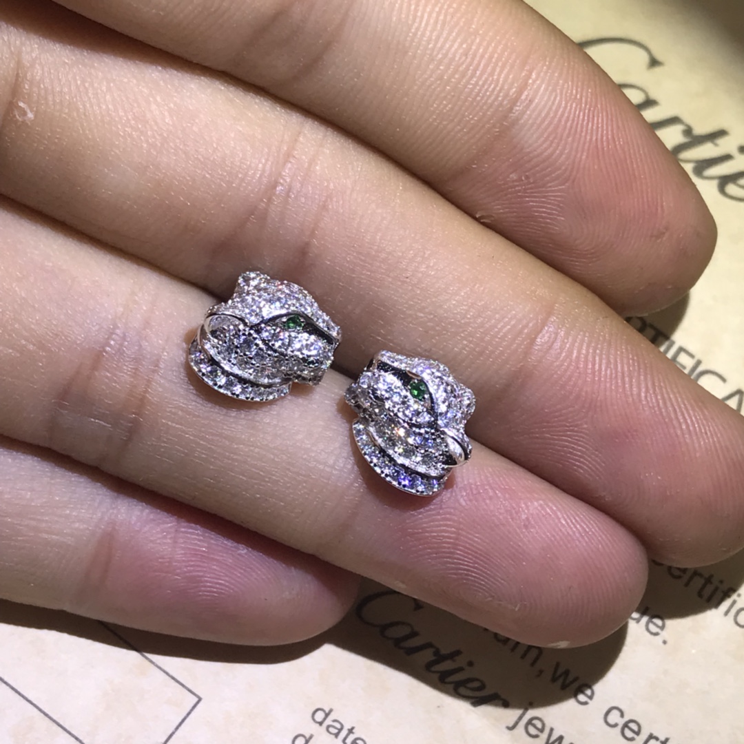 Cartier Full Paved Diamond Leopard Stud Earrings - Best Replica Jewelry™