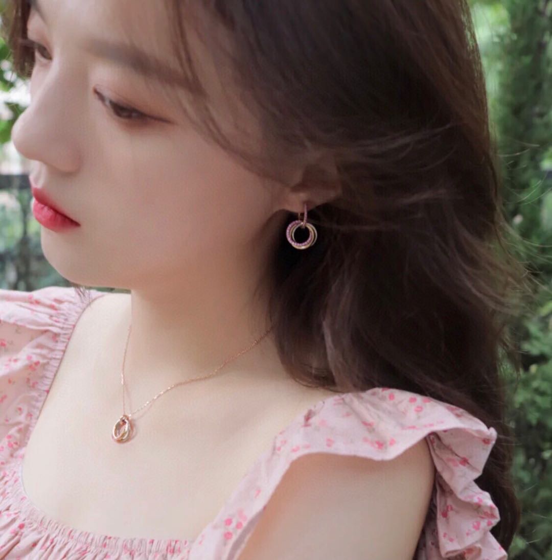 Cartier Pink Diamond Paved Trinity Necklace Earrings - Best Replica Jewelry™