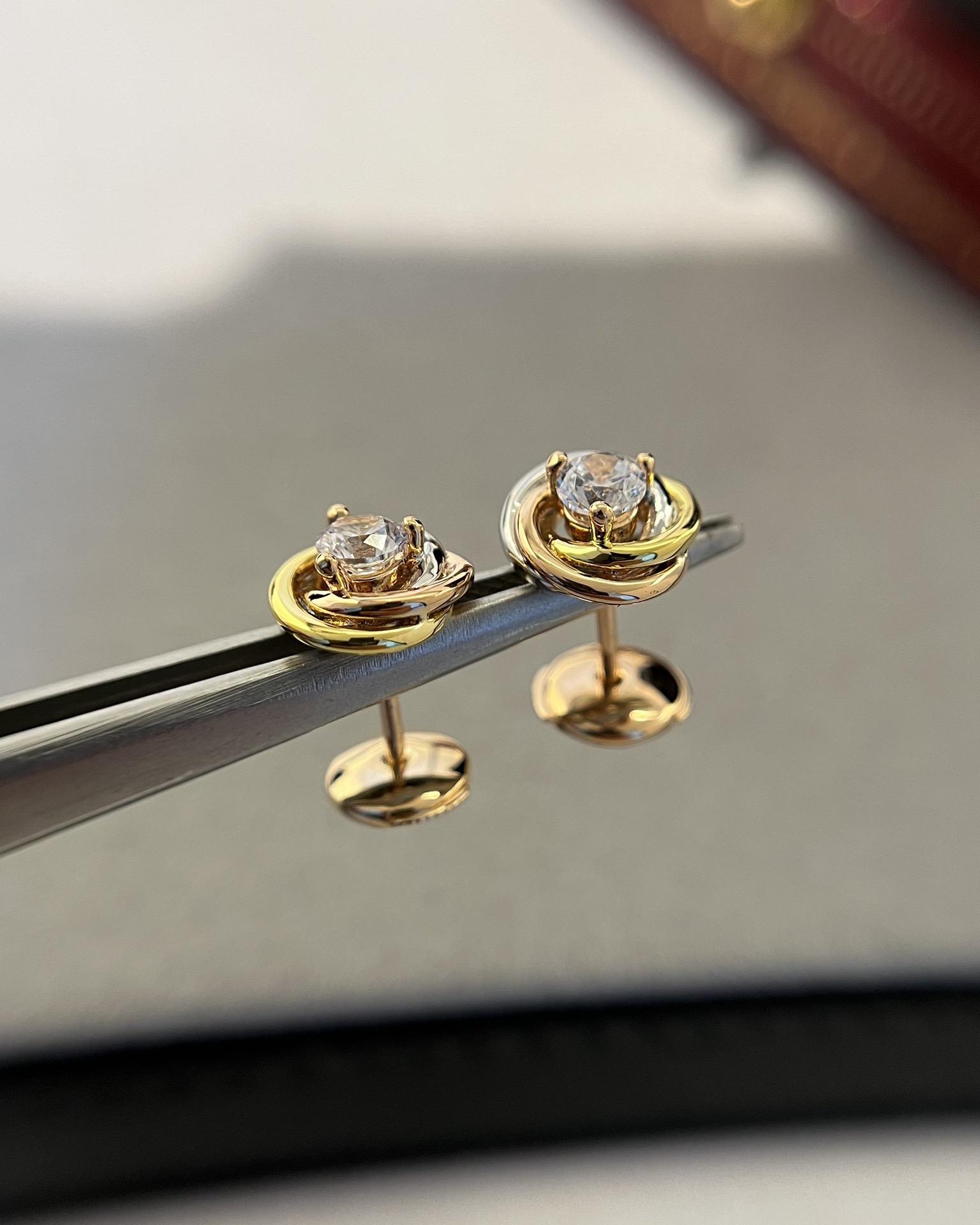 Cartier Trinity Stud Earrings, 2 Diamonds - Best Replica Jewelry™