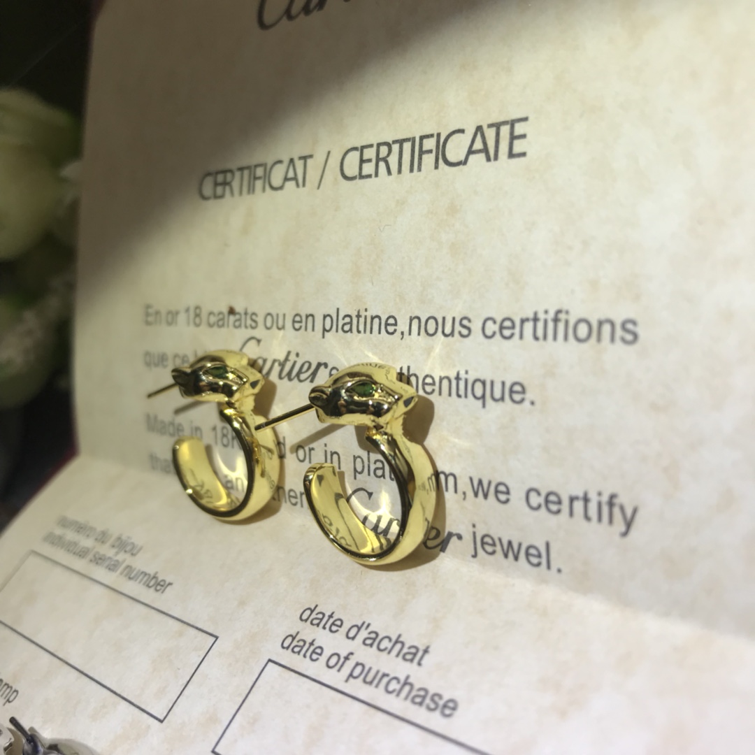 Cartier Panthère de Leopard Half Hoop Stud Earrings - Best Replica Jewelry™