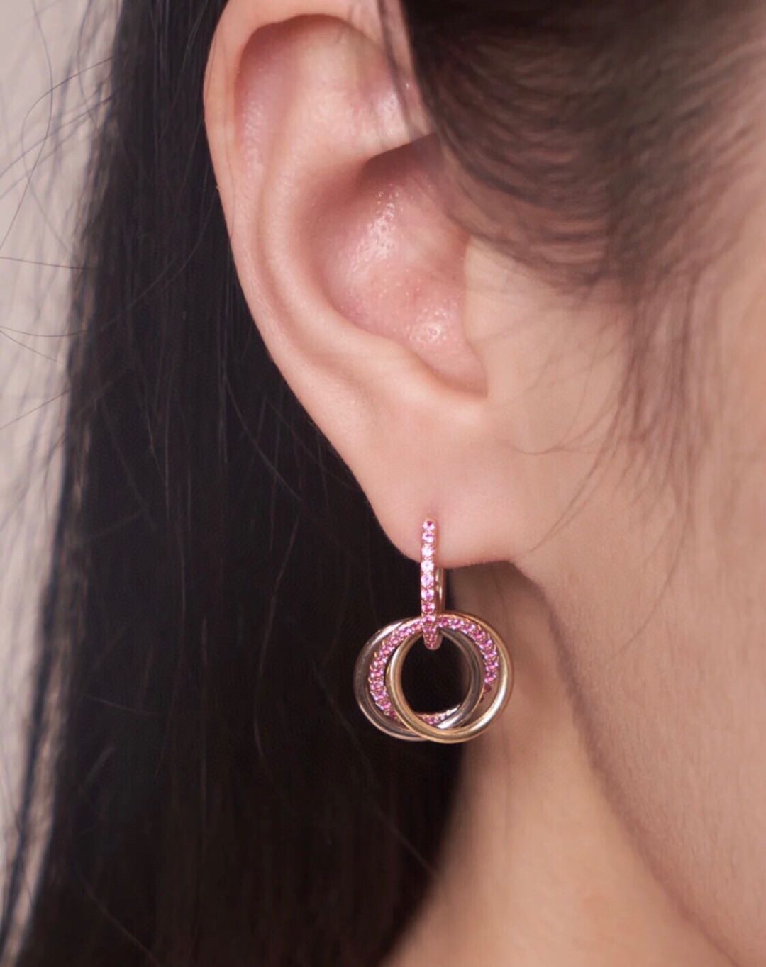 Cartier Pink Diamond Paved Trinity Necklace Earrings - Best Replica Jewelry™