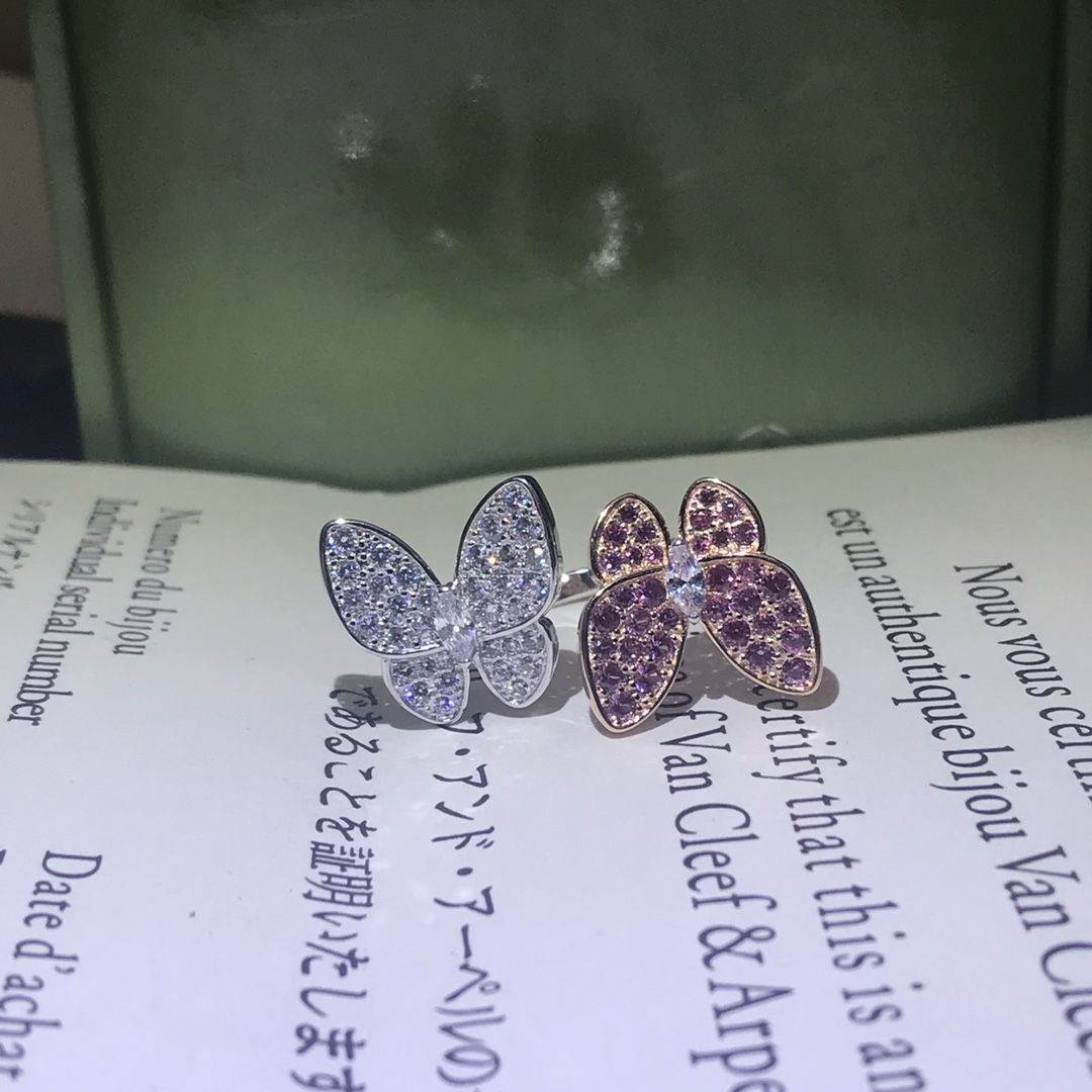 VCA Full Diamond Two Butterfly Between the Finger Ring - Best Replica Jewelry™