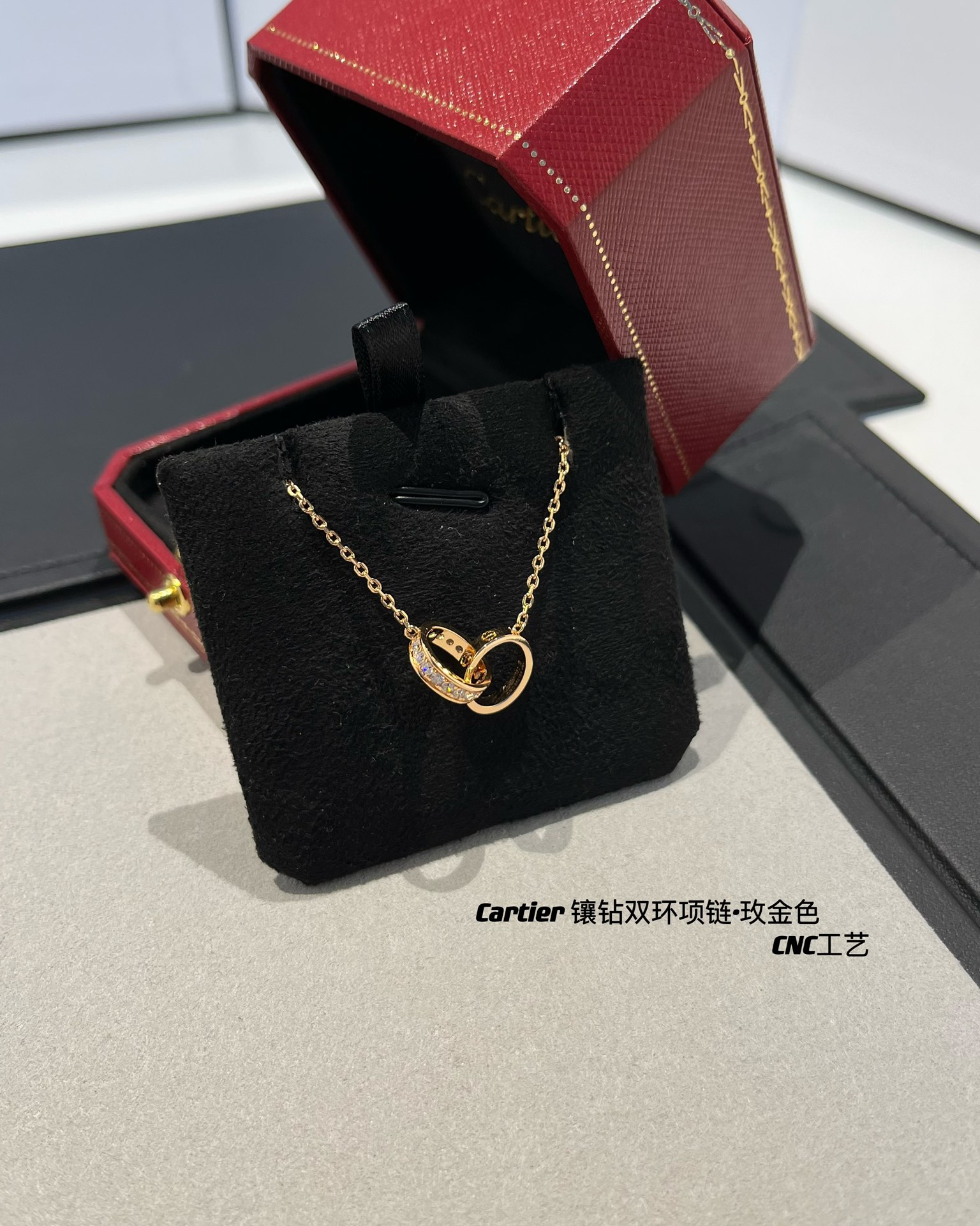 Cartier Pink Gold LEVE LOVE Pendant Necklace - Half Paved - Best Replica Jewelry™