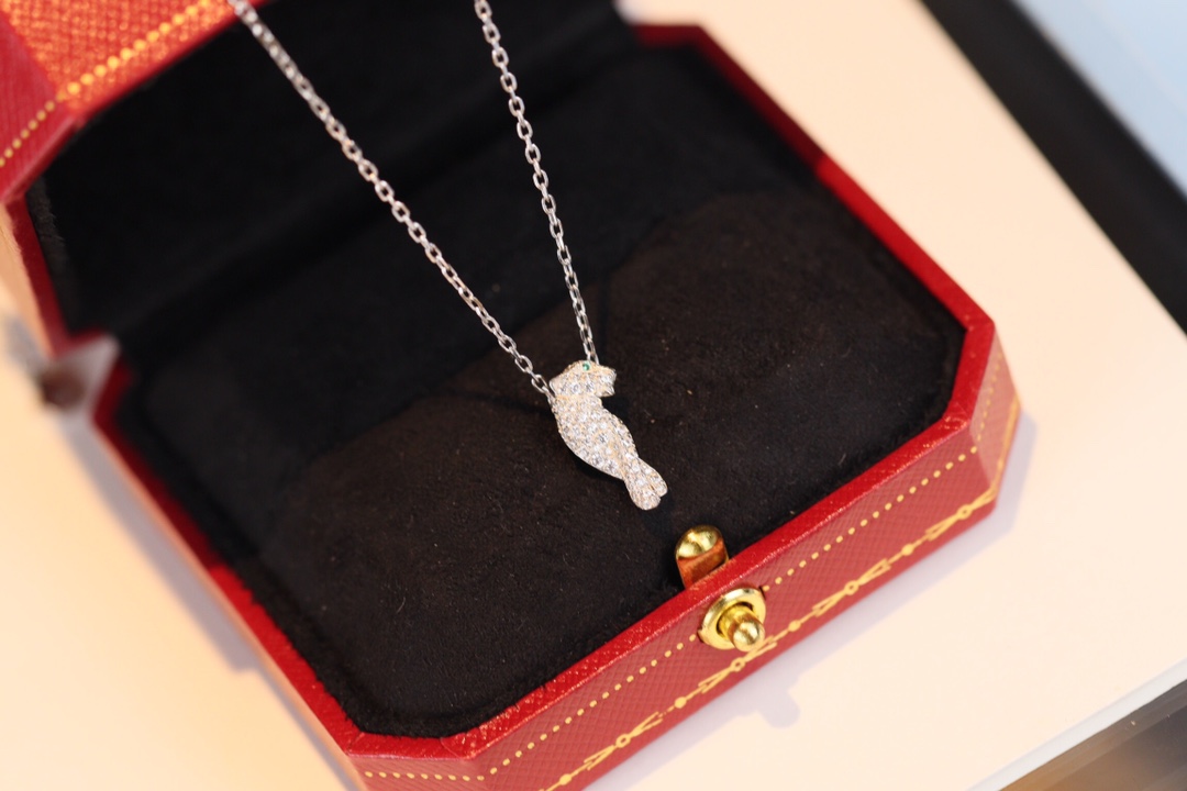 Cartier Full Diamond Paved Silver Leopard Panthère de Necklace - Best Replica Jewelry™