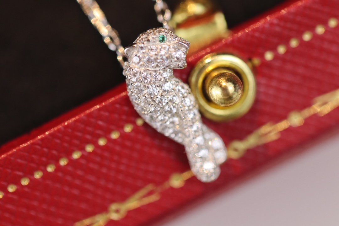 Cartier Full Diamond Paved Silver Leopard Panthère de Necklace - Best Replica Jewelry™