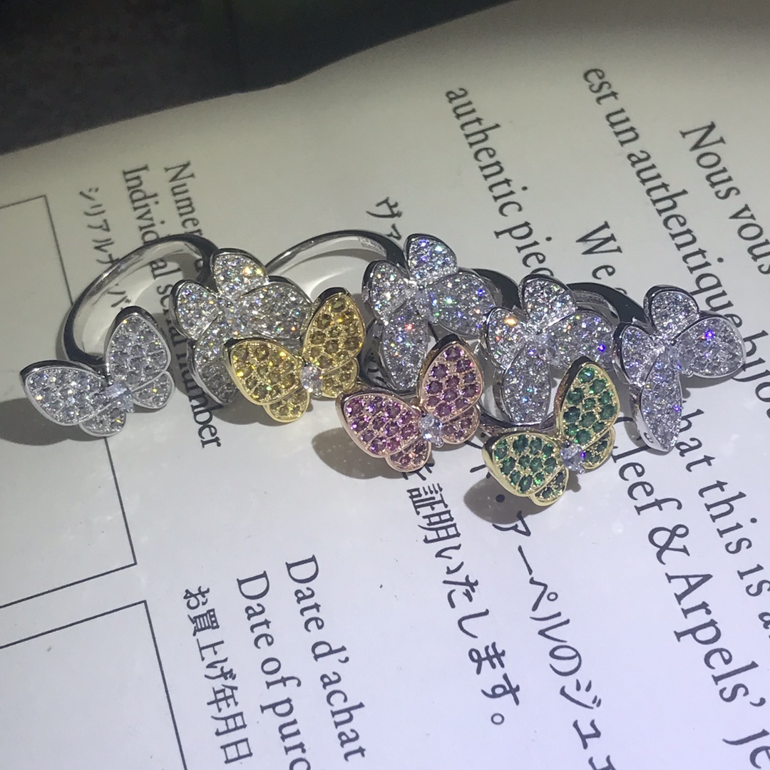 VCA Full Diamond Two Butterfly Between the Finger Ring - Best Replica Jewelry™