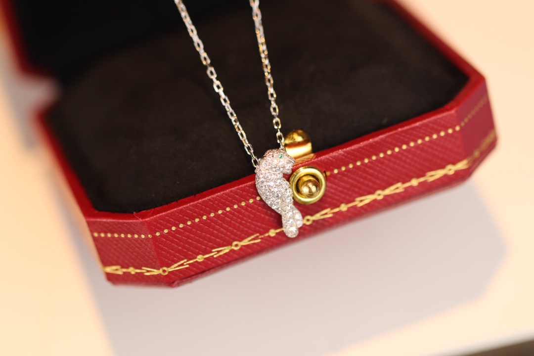 Cartier Full Diamond Paved Silver Leopard Panthère de Necklace - Best Replica Jewelry™