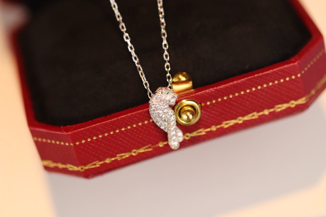 Cartier Full Diamond Paved Silver Leopard Panthère de Necklace - Best Replica Jewelry™