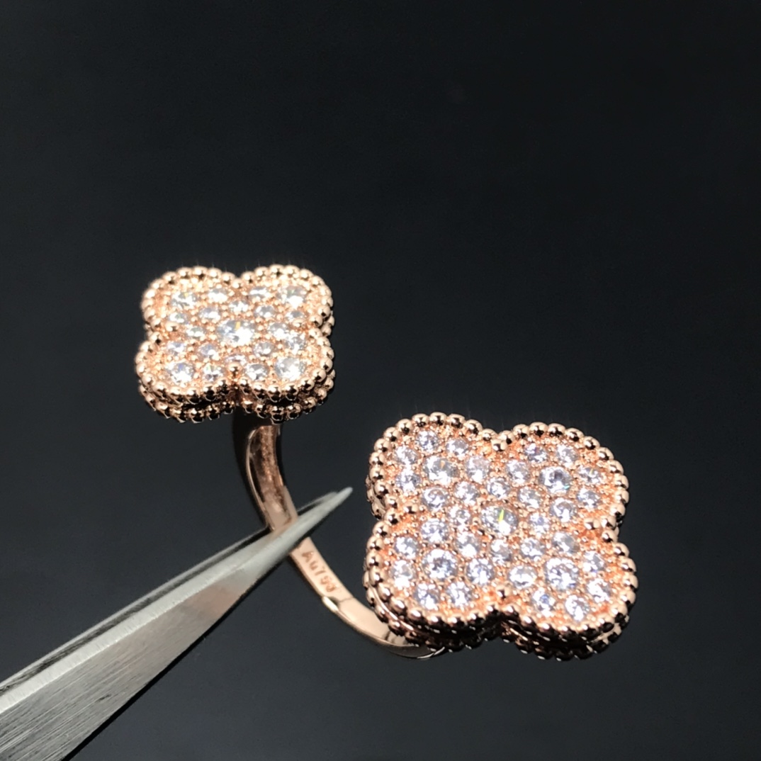 VCA Full Diamond Magic Alhambra Between the Finger Ring - Best Replica Jewelry™