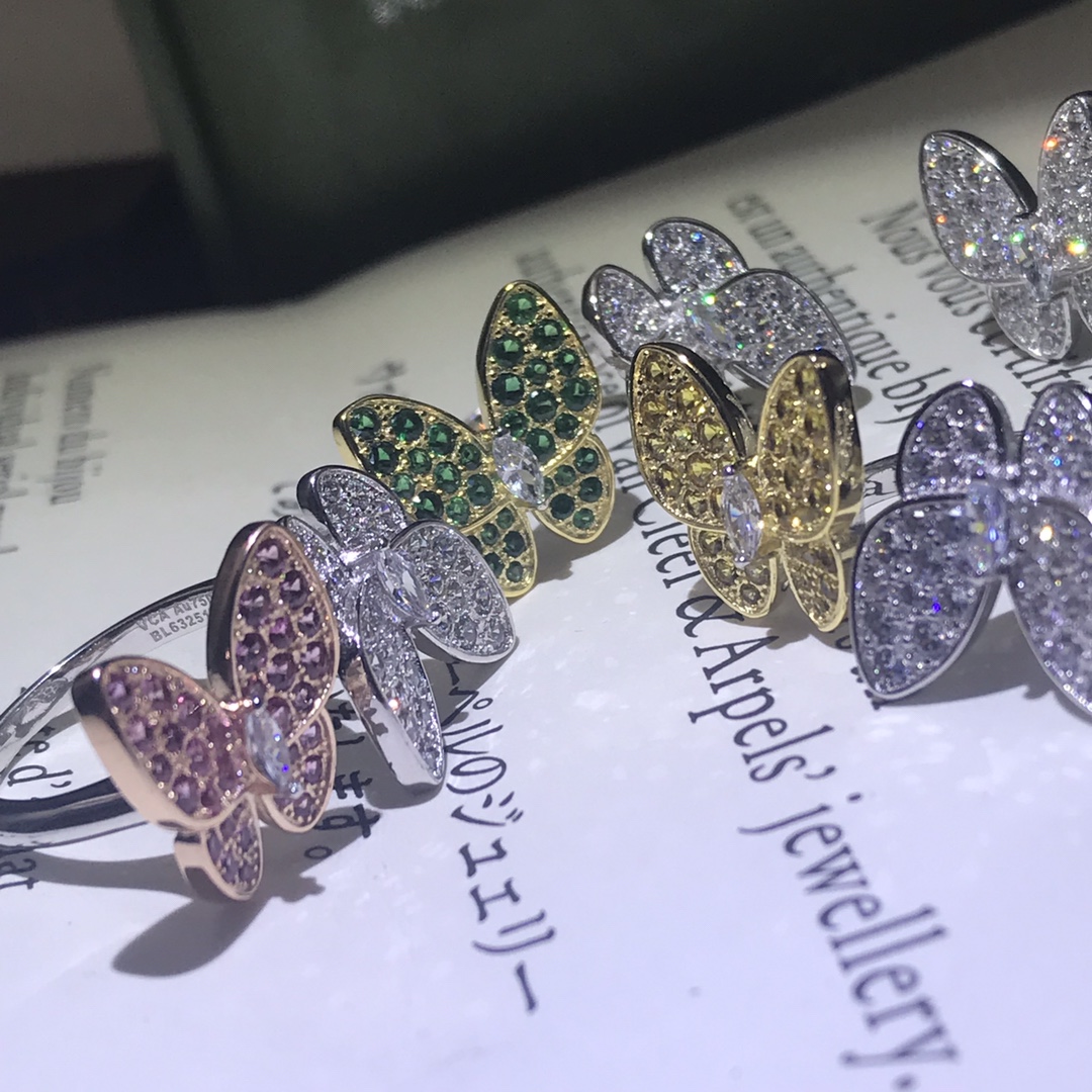 VCA Full Diamond Two Butterfly Between the Finger Ring - Best Replica Jewelry™