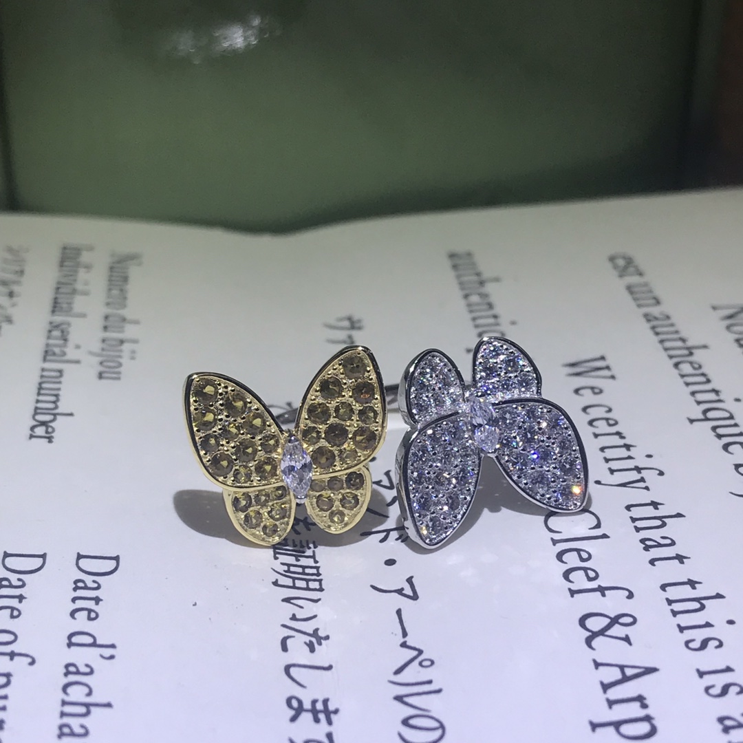 VCA Full Diamond Two Butterfly Between the Finger Ring - Best Replica Jewelry™