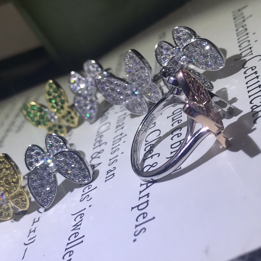 VCA Full Diamond Two Butterfly Between the Finger Ring - Best Replica Jewelry™