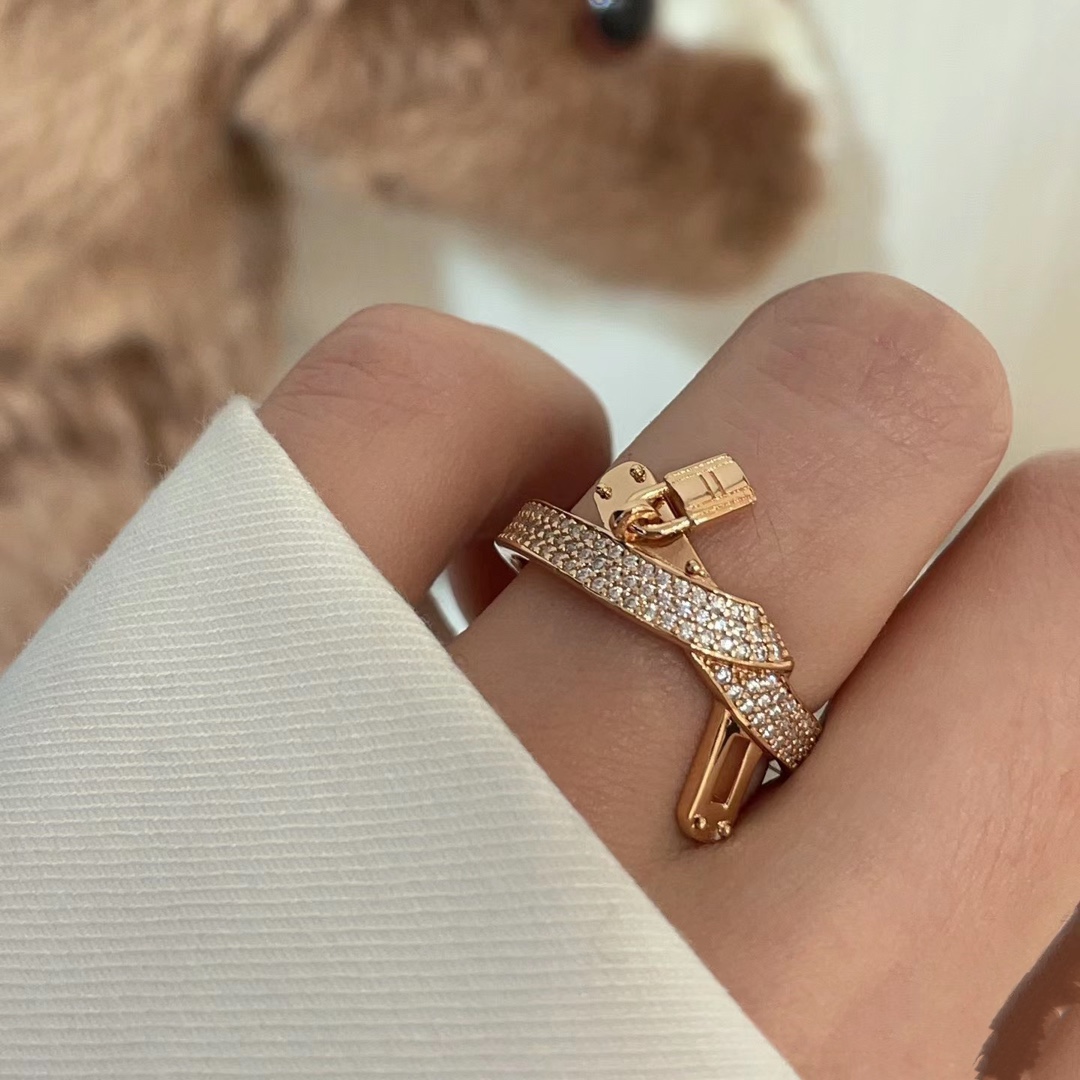 Hermes Half Paved Lock Ring - Best Replica Jewelry™