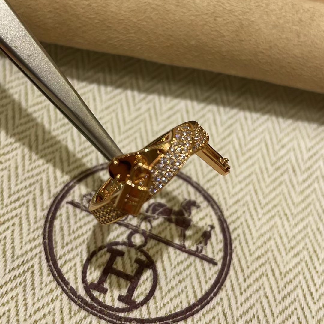 Hermes Half Paved Lock Ring - Best Replica Jewelry™