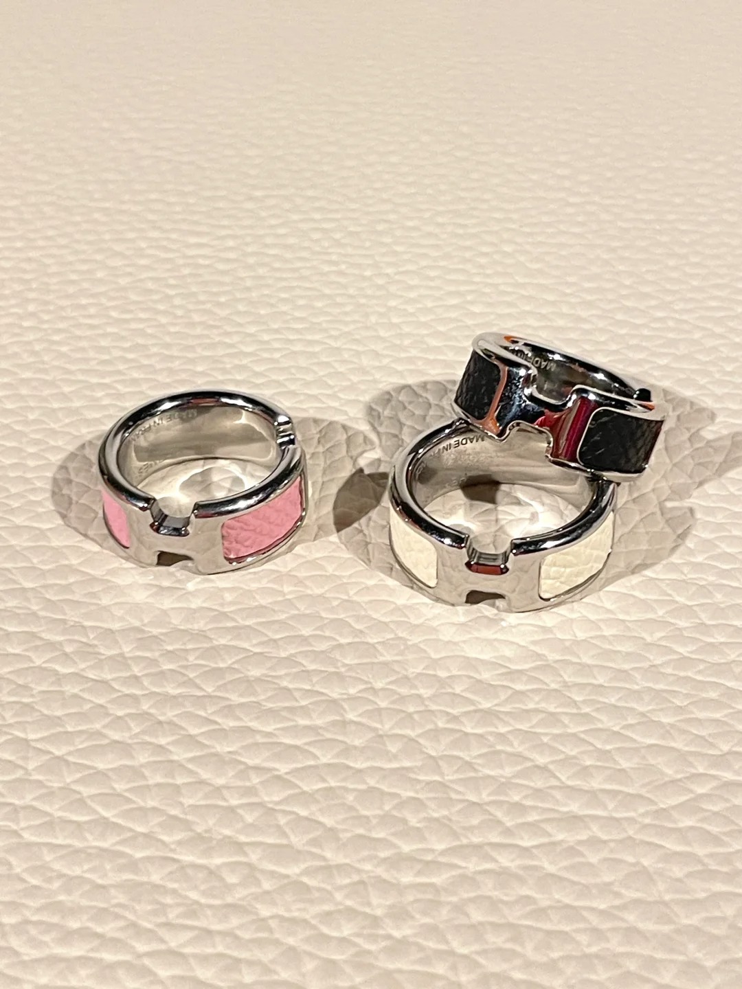 Hermes White Gold Black Pink White Olympe Ring - Best Replica Jewelry™