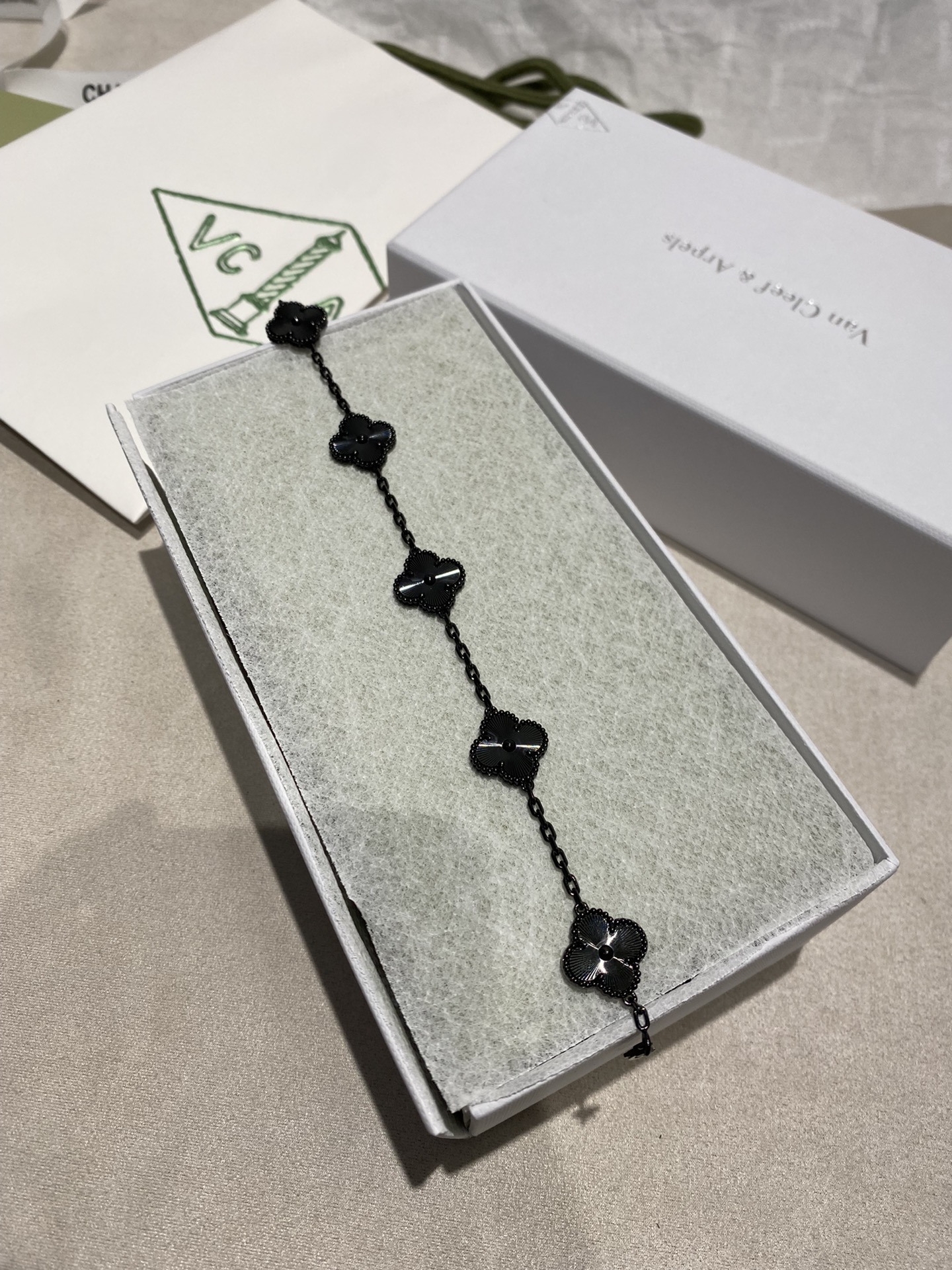 Van Cleef Bracelet for Men - Black Vintage Alhambra with Guilloche Engraving