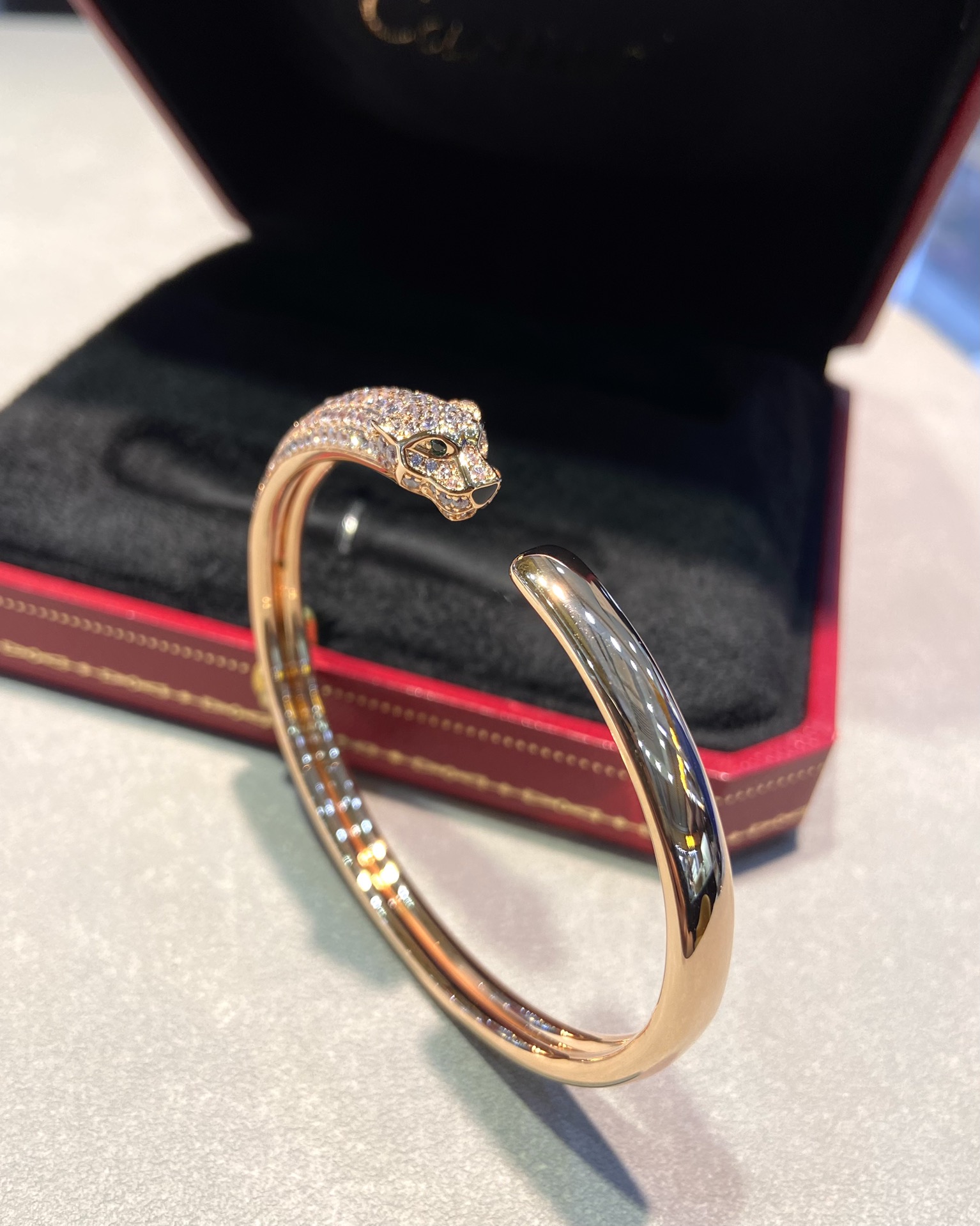 Cartier Half Diamond Panthère de Bracelet Open Cuff Bangle - Best Replica Jewelry™