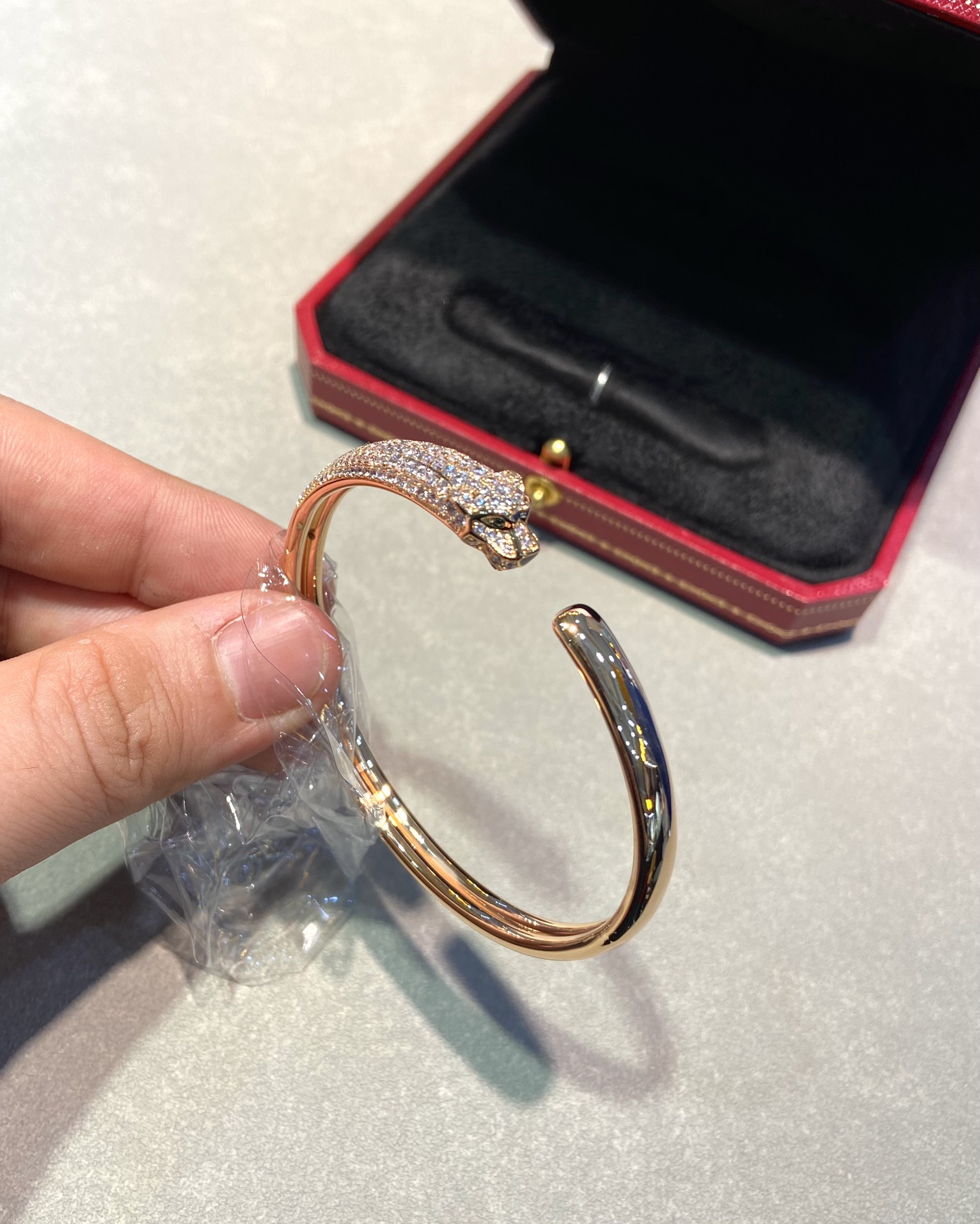 Cartier Half Diamond Panthère de Bracelet Open Cuff Bangle - Best Replica Jewelry™