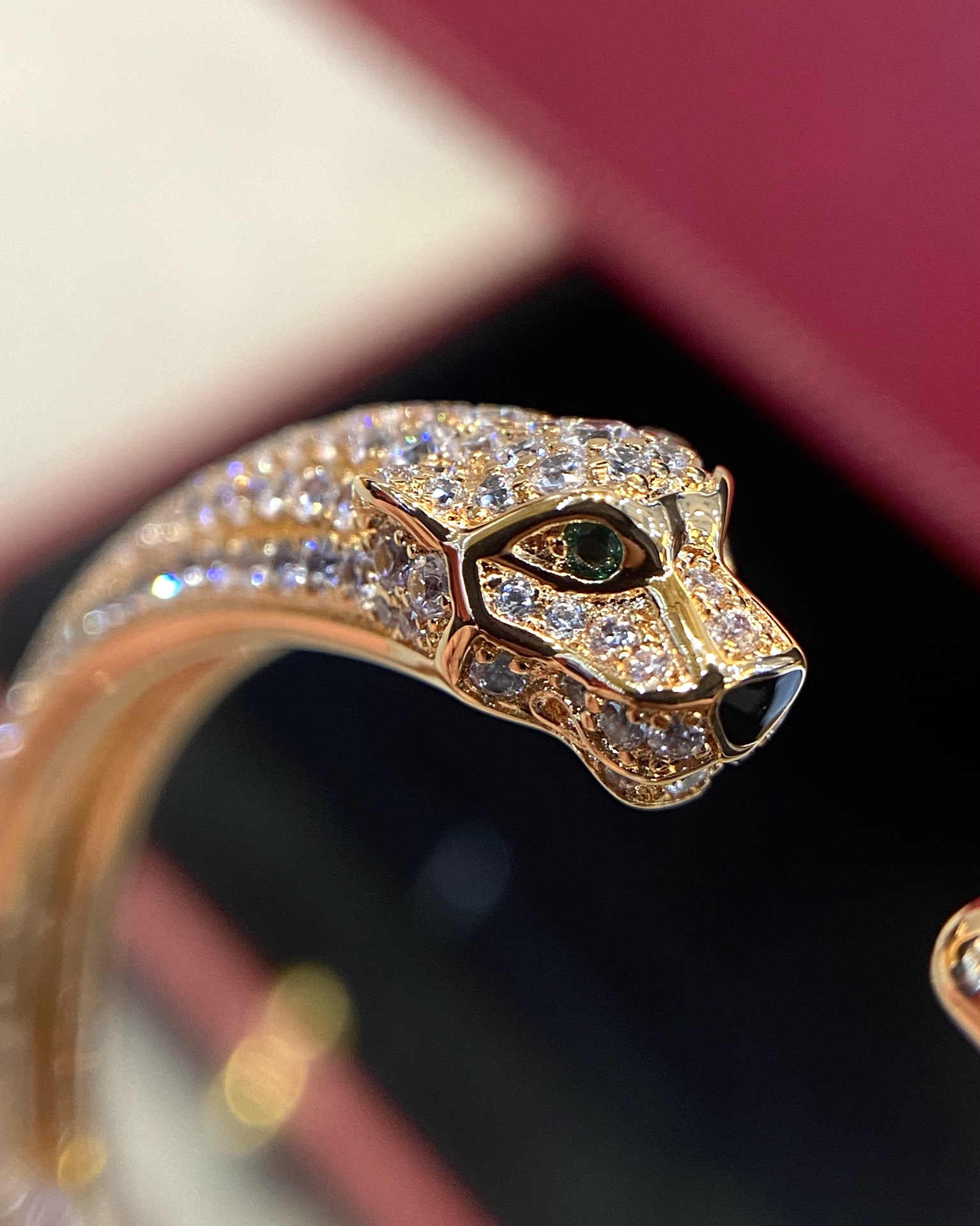 Cartier Half Diamond Panthère de Bracelet Open Cuff Bangle - Best Replica Jewelry™