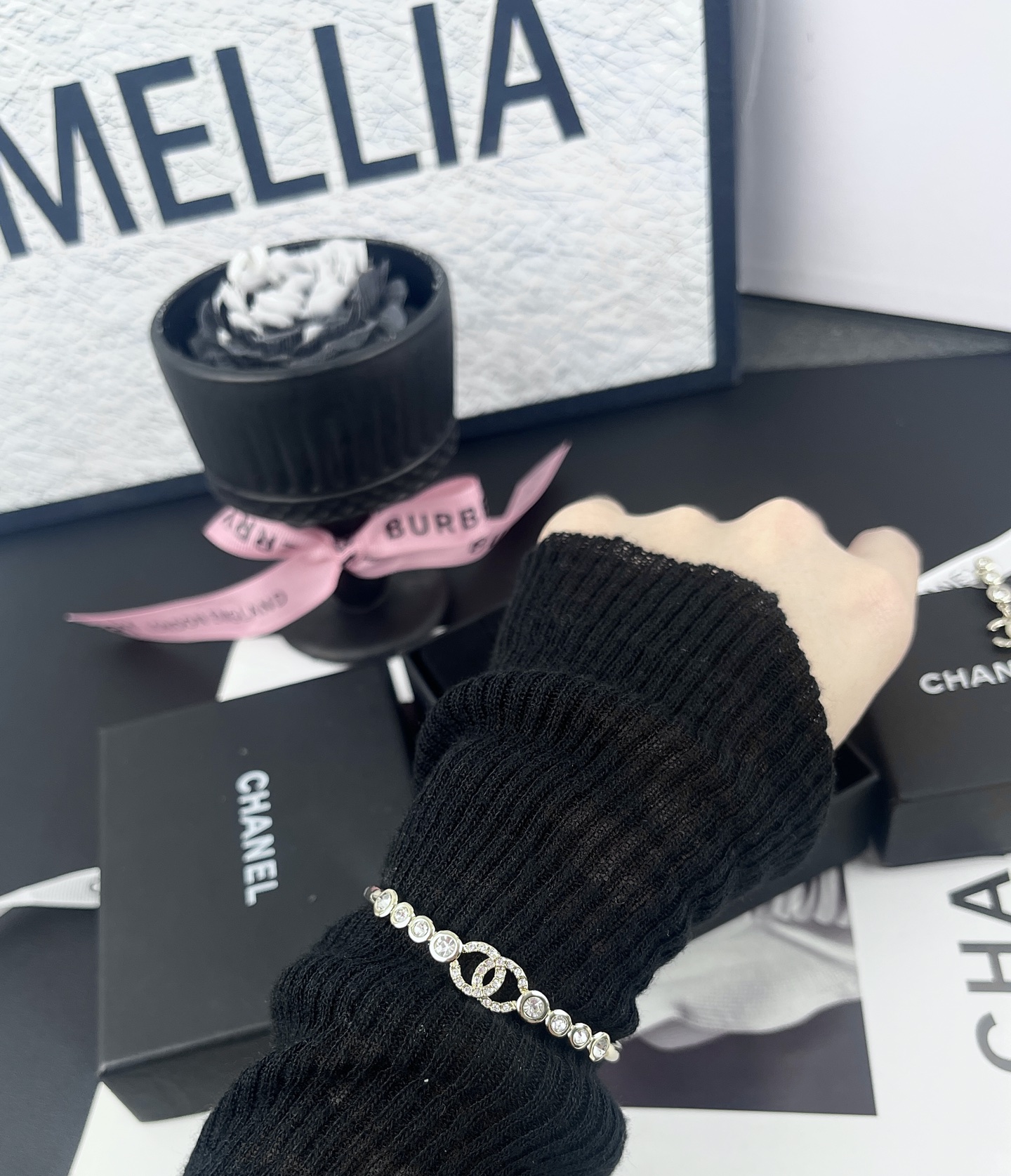 Chanel Rhinestone Open Cuff Bangle Bracelet