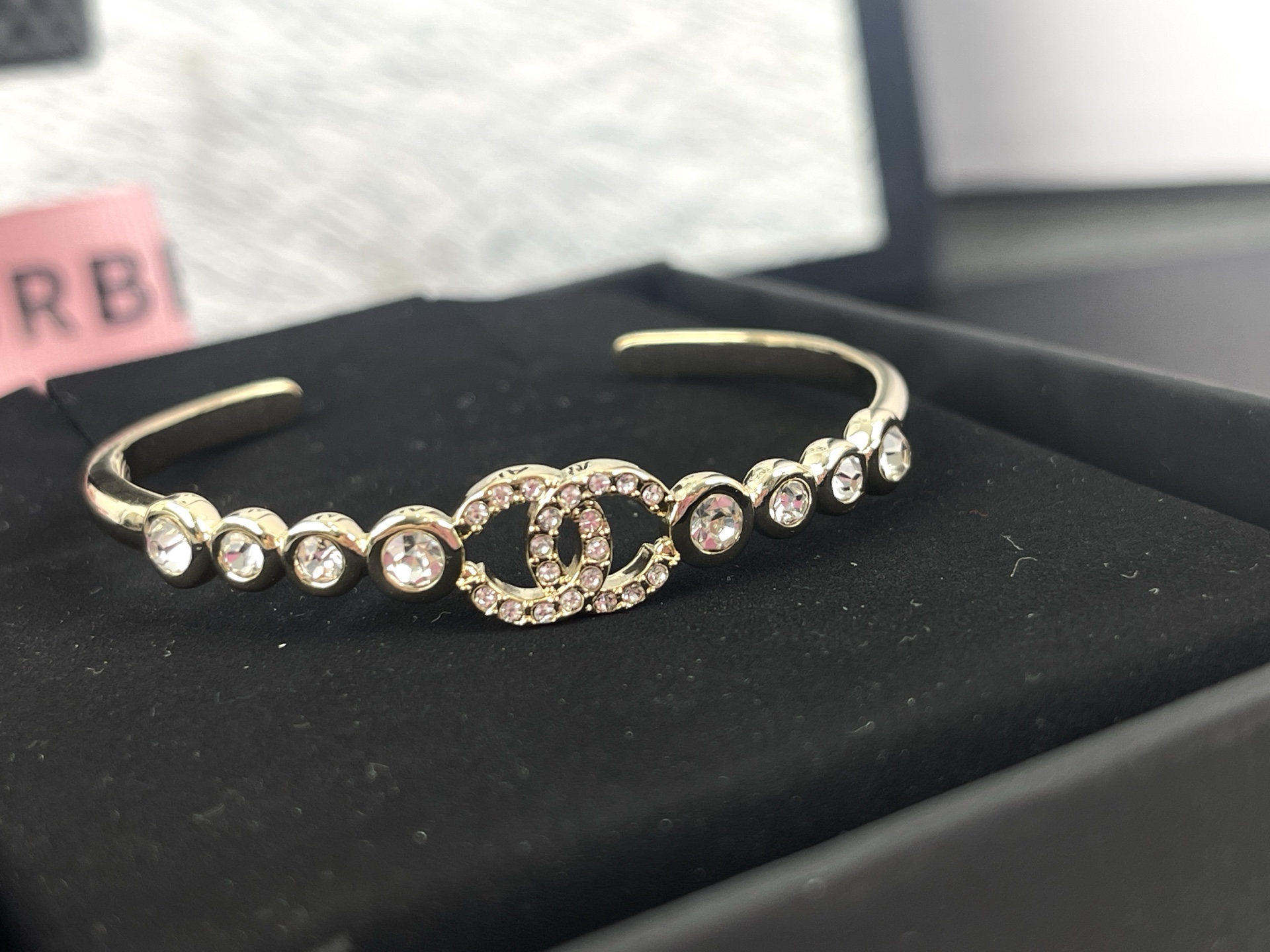 Chanel Rhinestone Open Cuff Bangle Bracelet