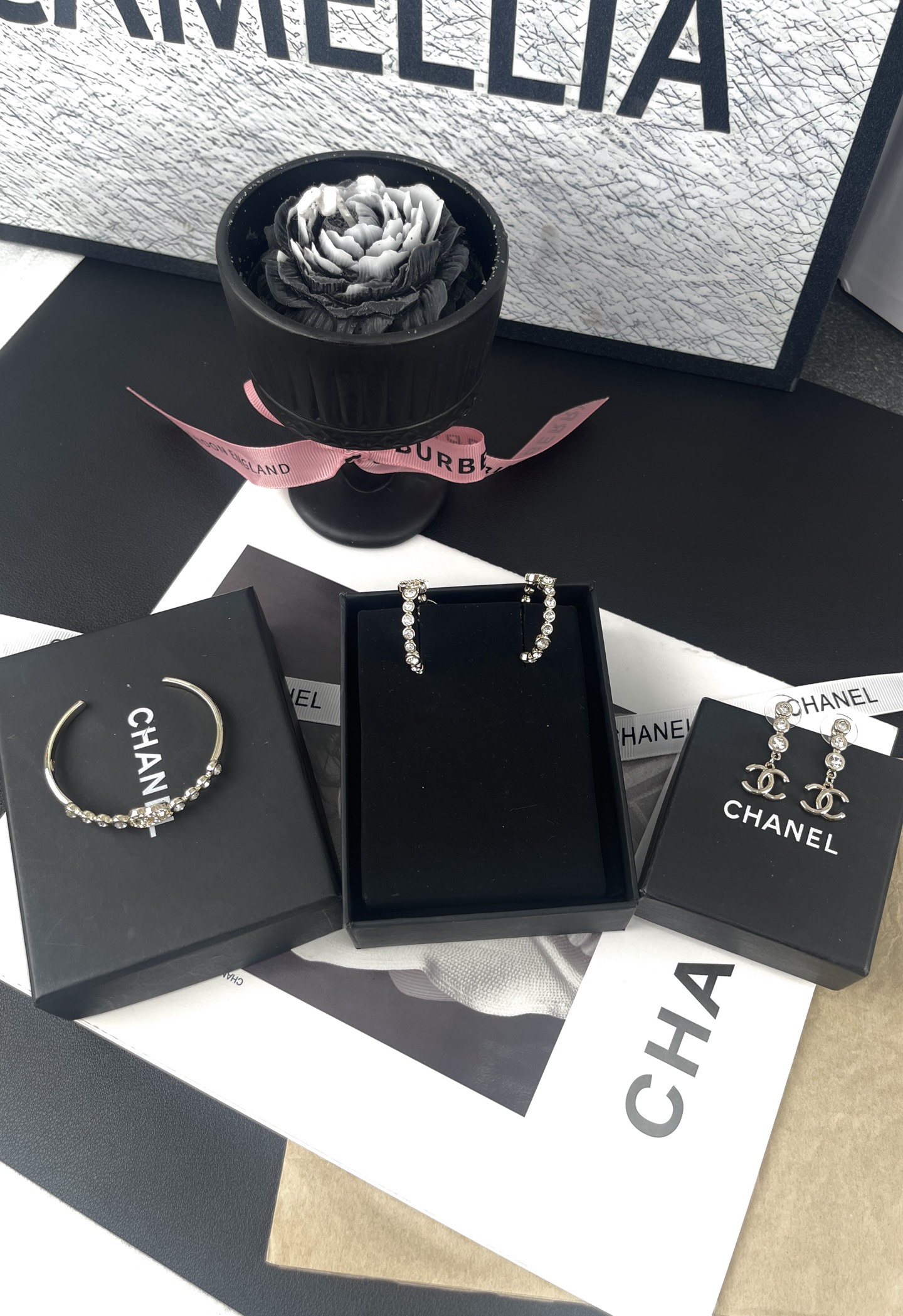 Chanel Rhinestone Open Cuff Bangle Bracelet