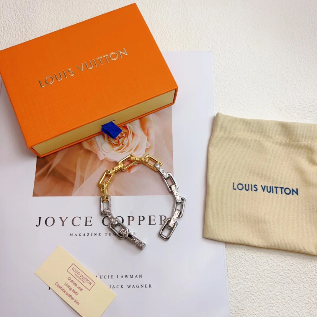 Louis Vuitton Silver Gold Mixed Color Chunky Bracelet - Best Replica Jewelry™