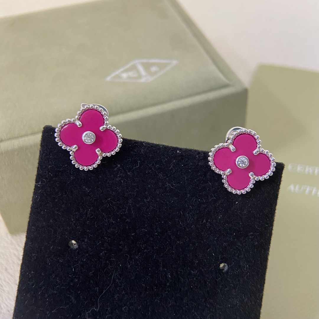 VCA Rose Red Diamond Alhambra Earrings - Best Replica Jewelry™