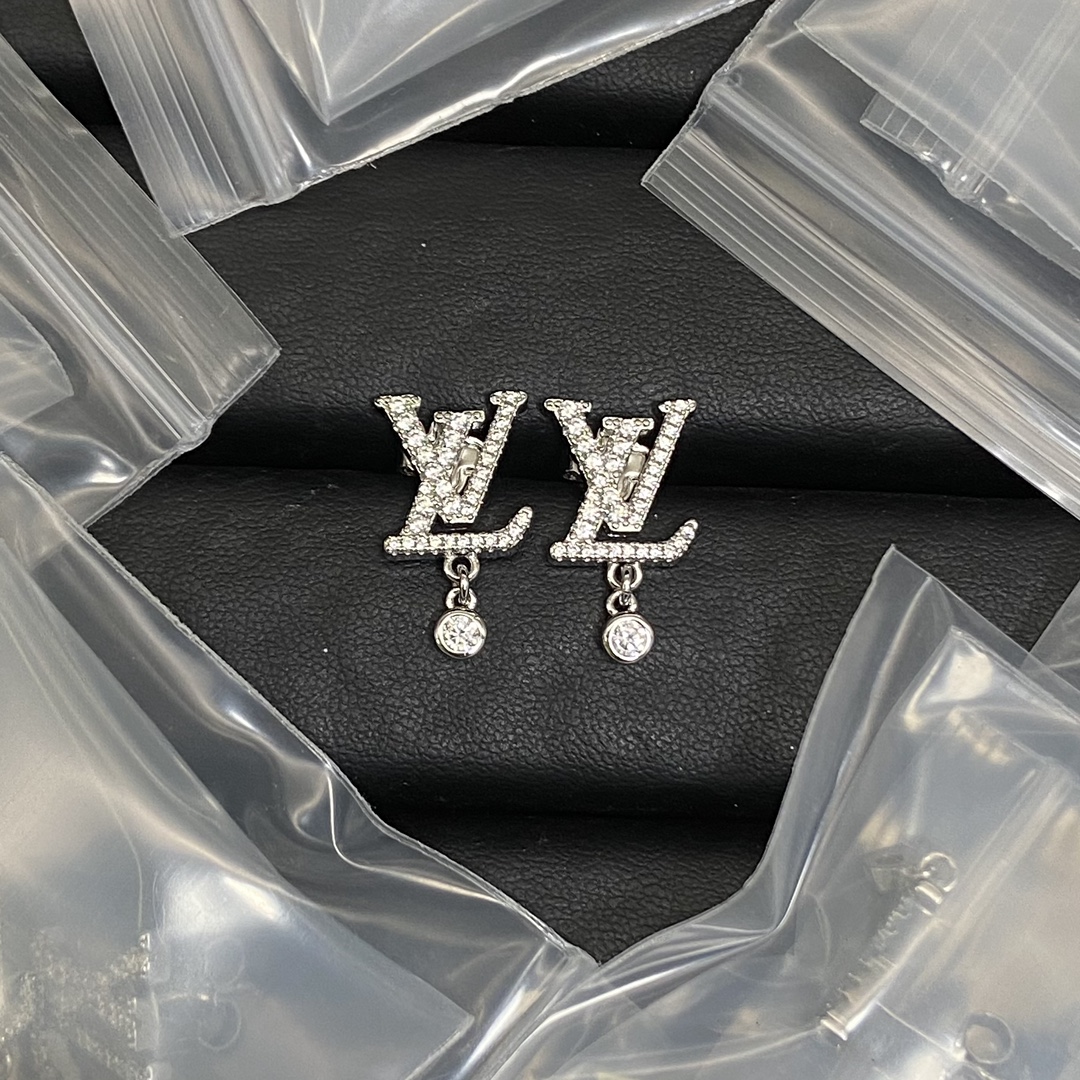 Louis Vuitton Full Diamond Paved LV Letters Earrings - Best Replica Jewelry™